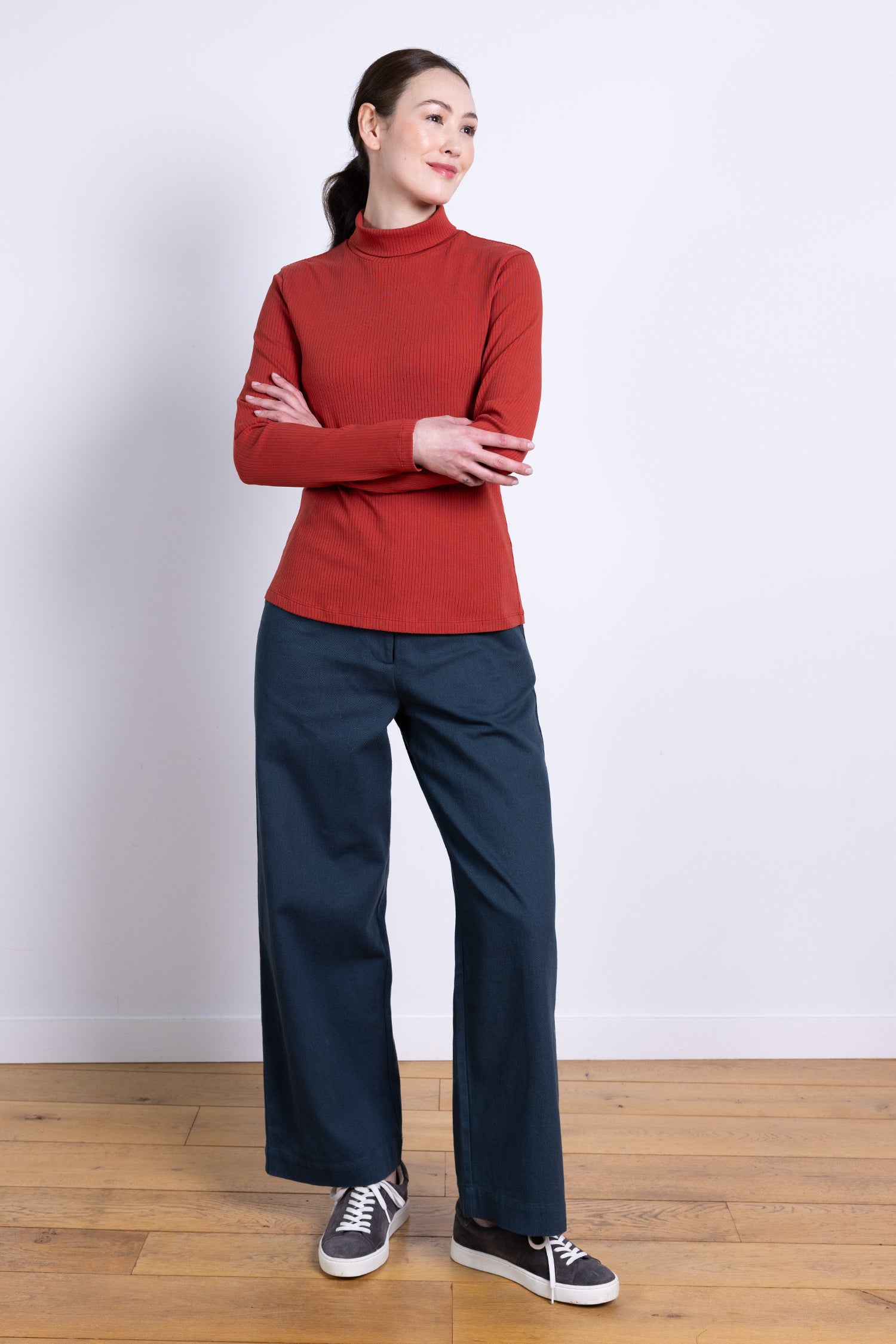 AW25 Rib Polo Neck Top - Rust