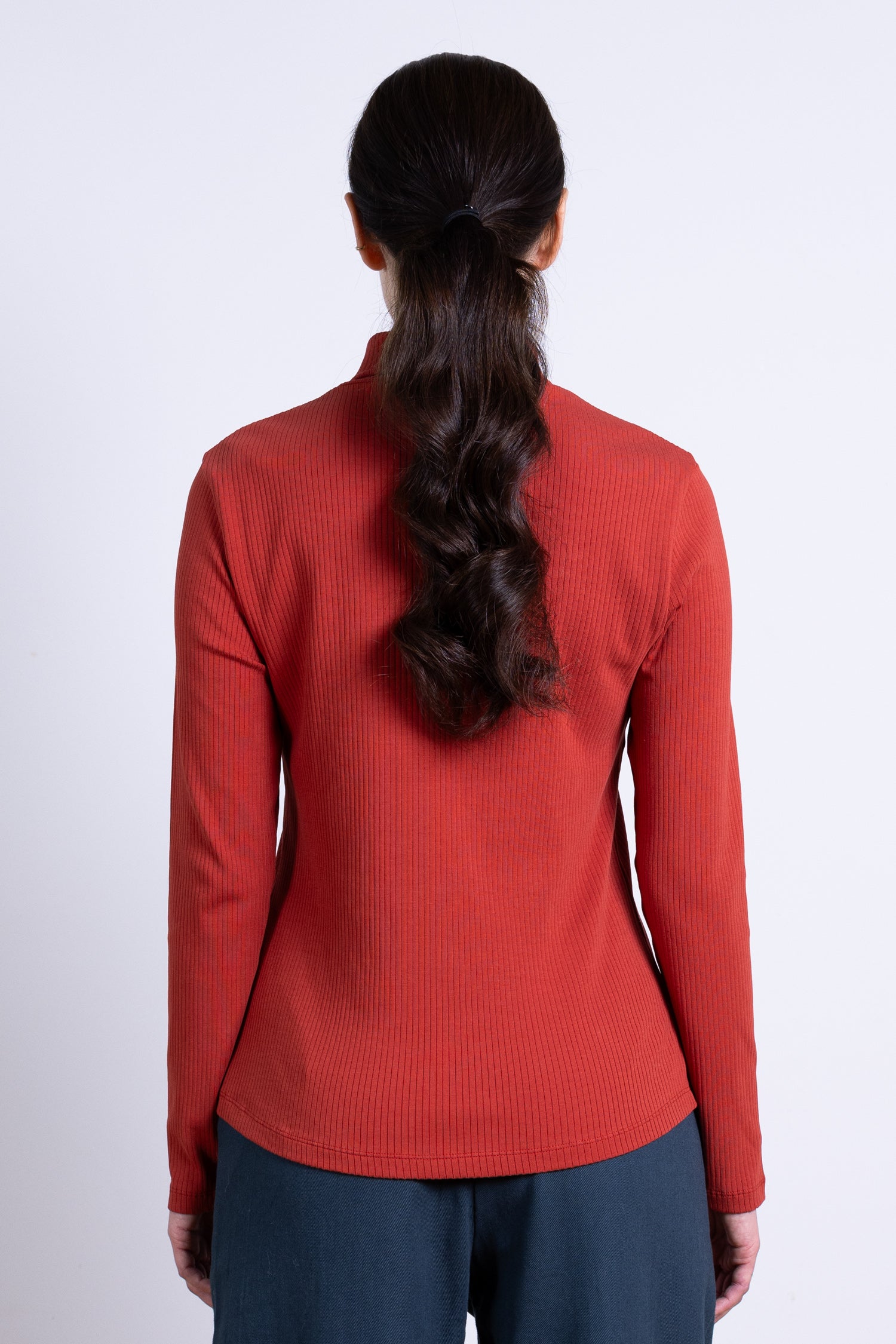 AW25 Rib Polo Neck Top - Rust