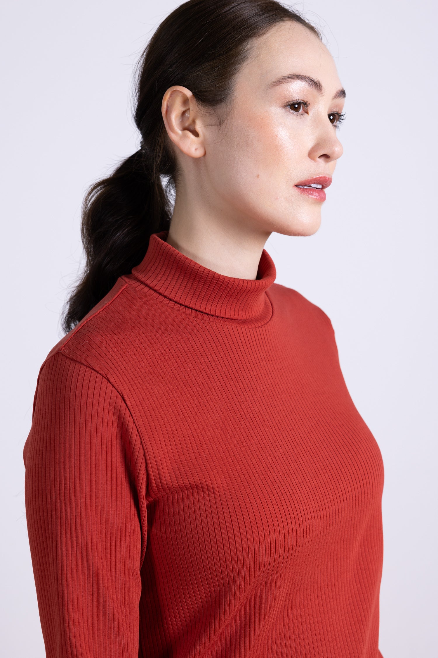 AW25 Rib Polo Neck Top - Rust