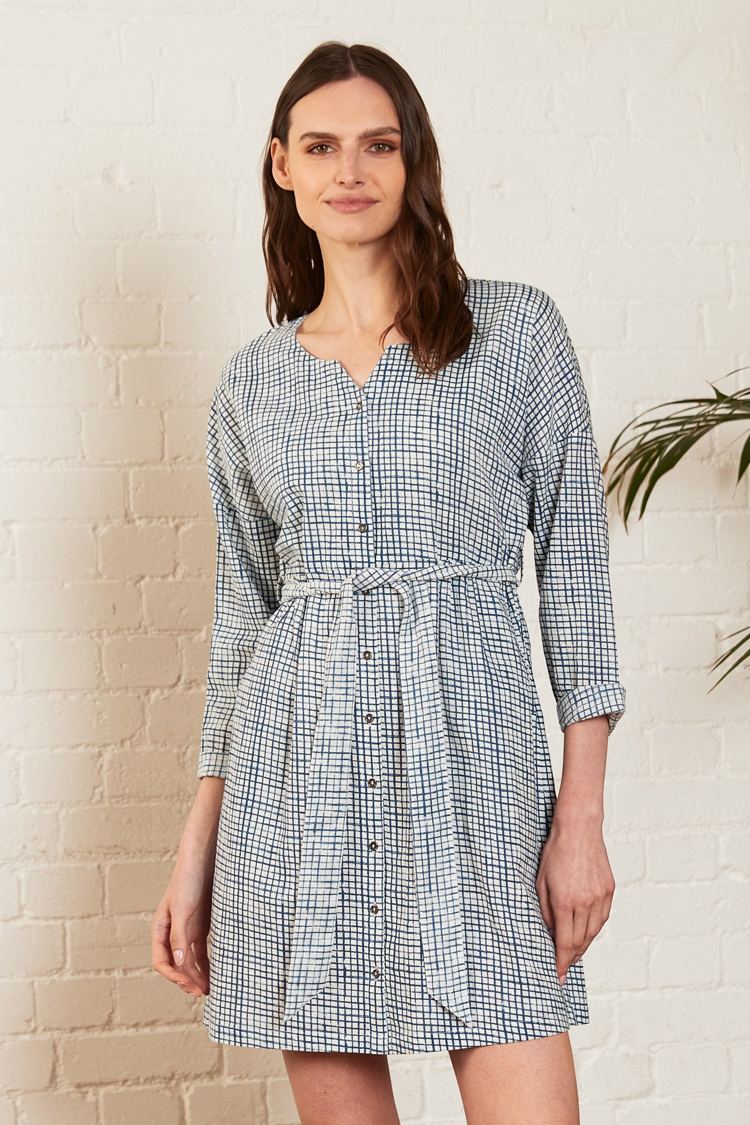 Cotton Check Tunic Shirt Dress