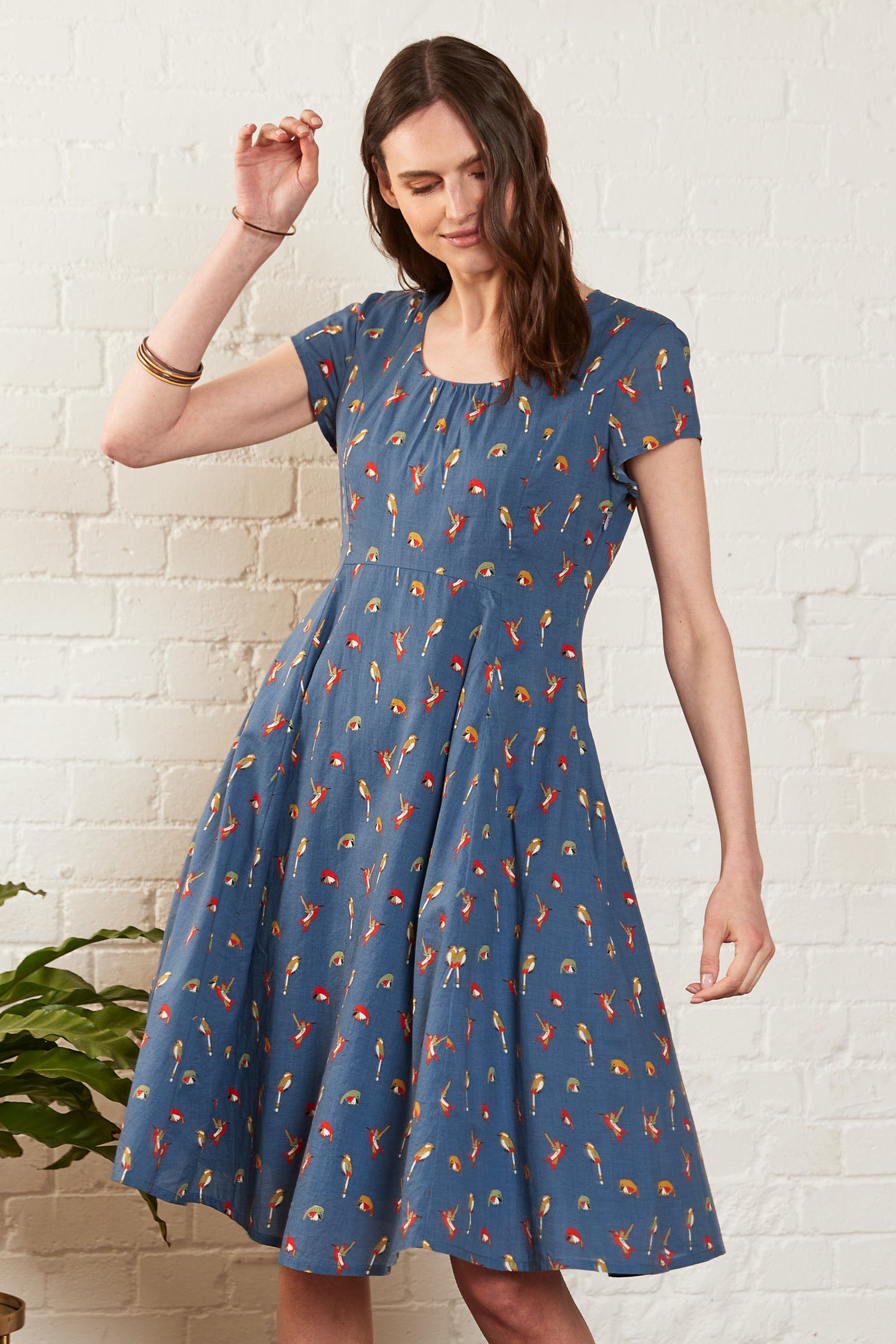 Hummingbird Cotton Fit and Flare Dress