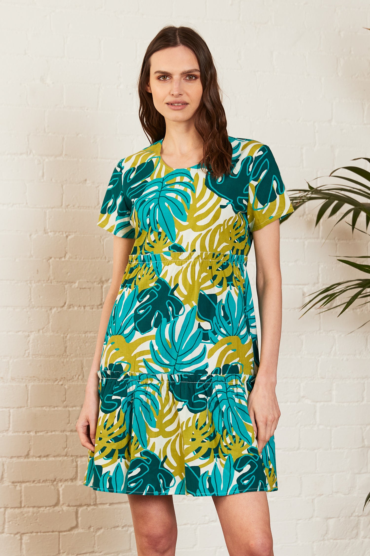 Jungle Cotton Poplin Gathered Tunic Dress