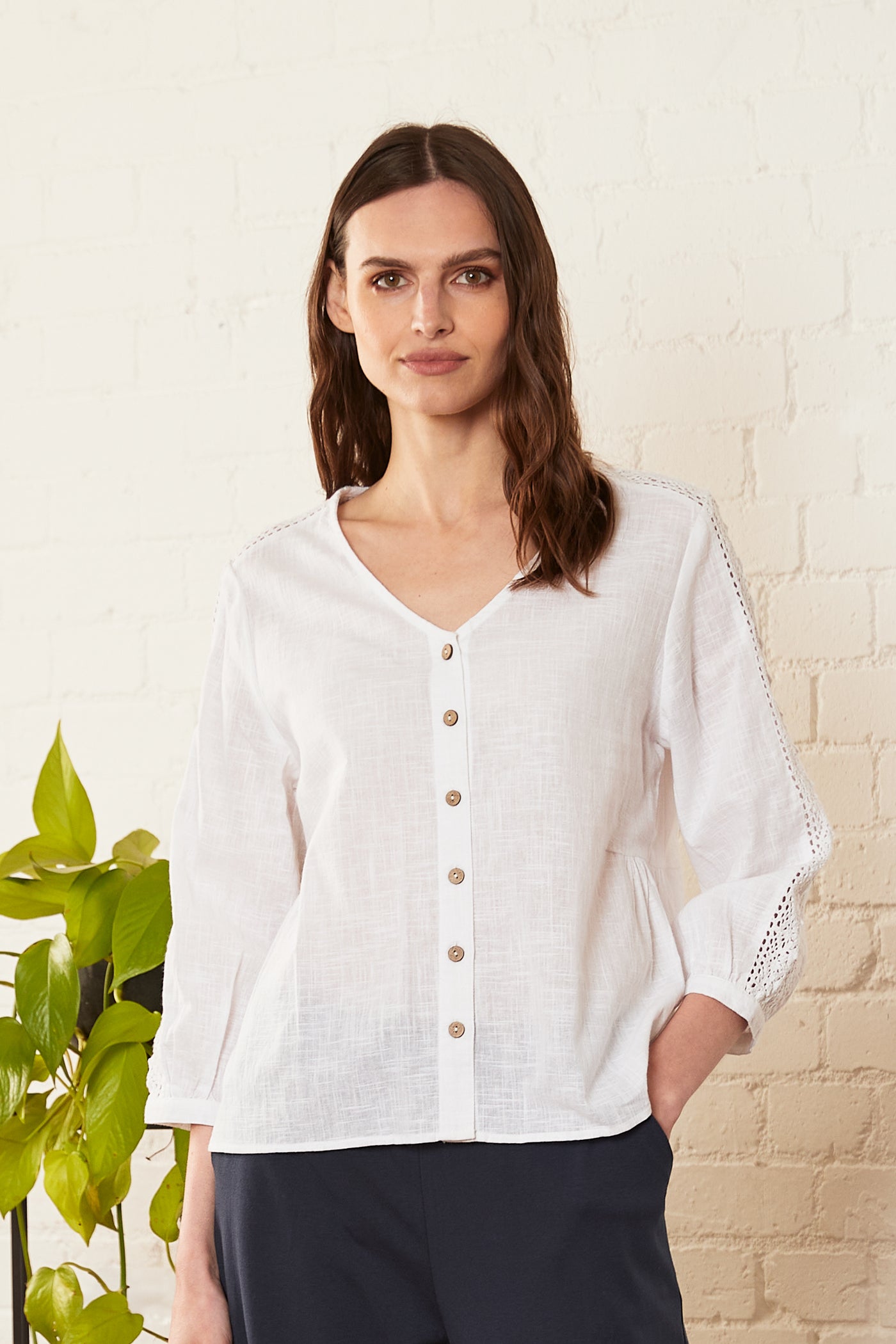 Cotton Lace Trim Shirt