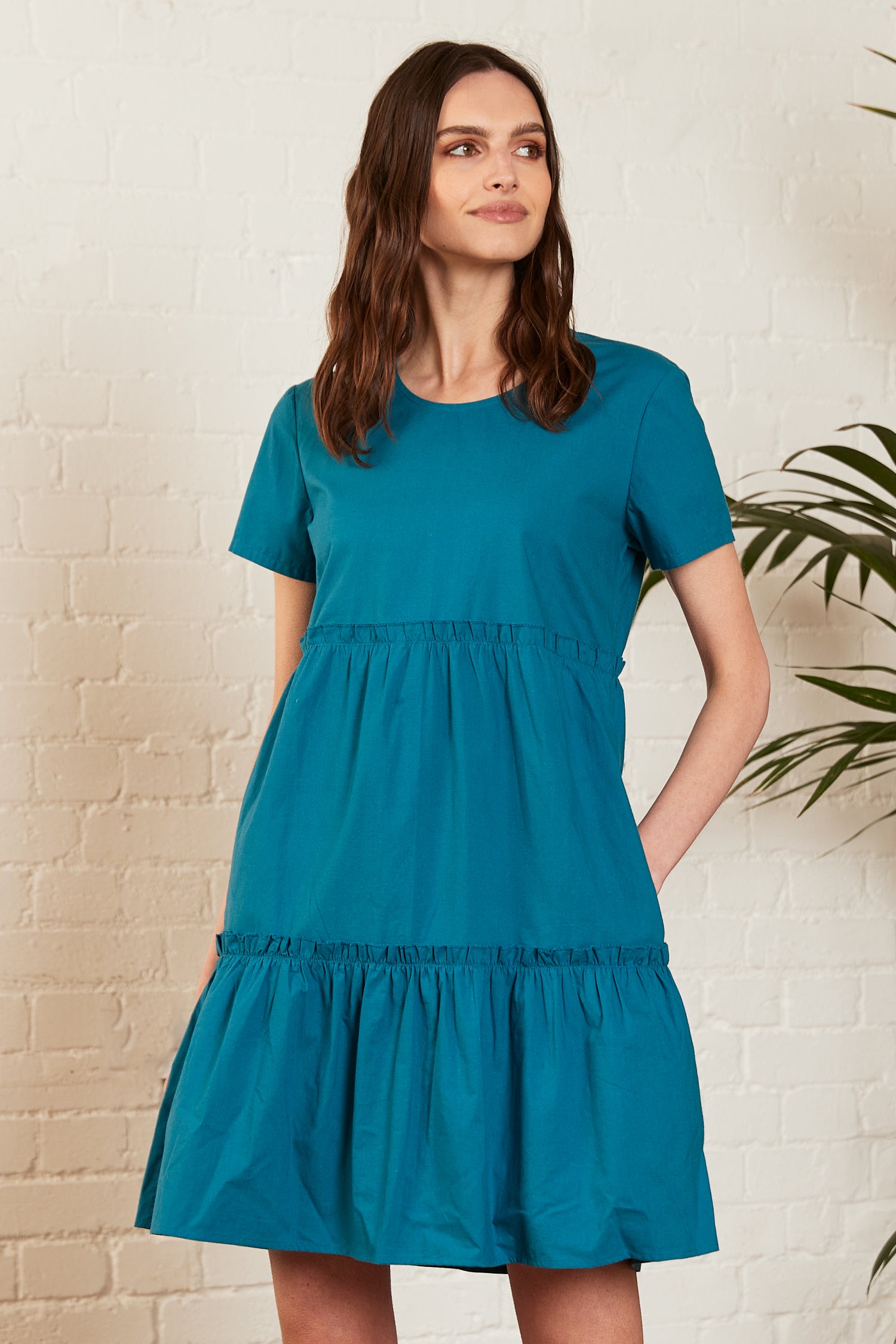 Cotton Poplin Gathered Tunic Dress