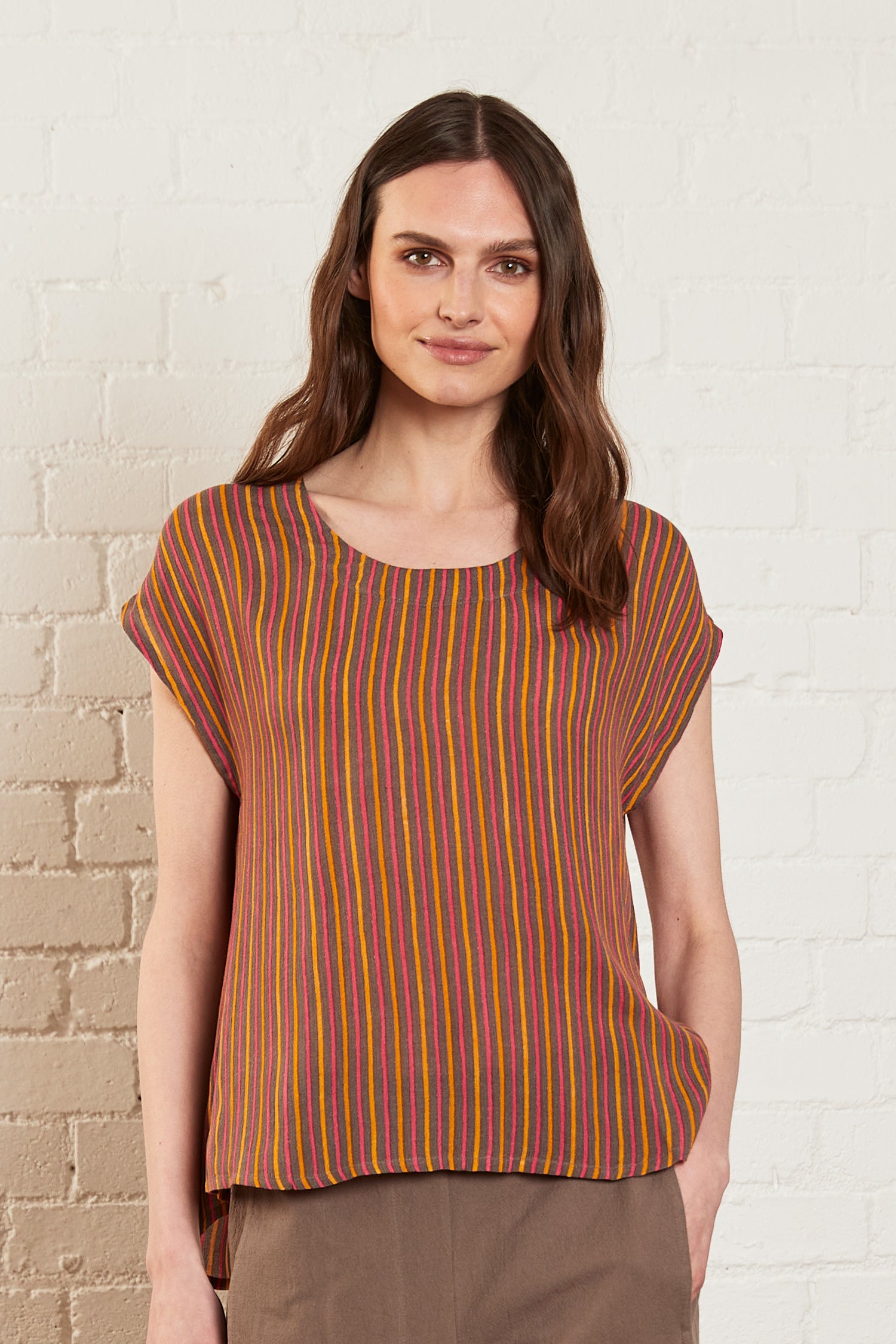 Viscose Round Neck Striped Top