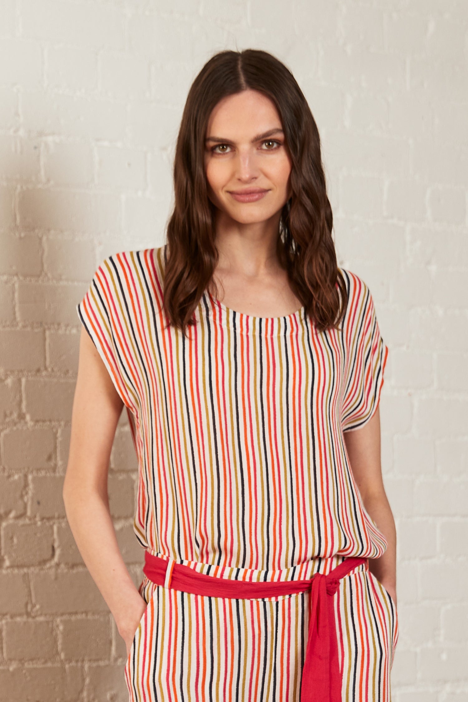 Viscose Round Neck Striped Top