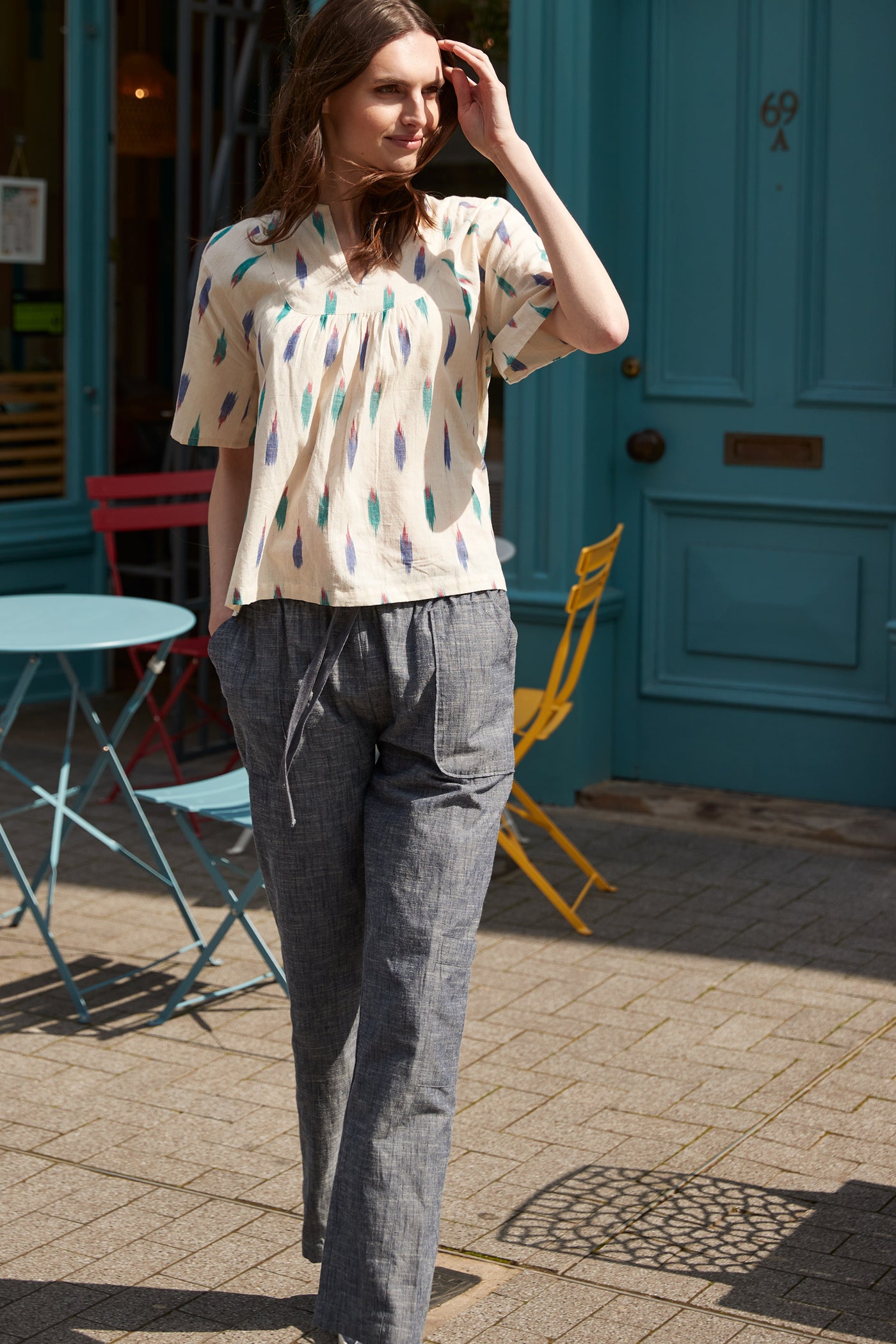Cotton Chambray Cargo Trousers