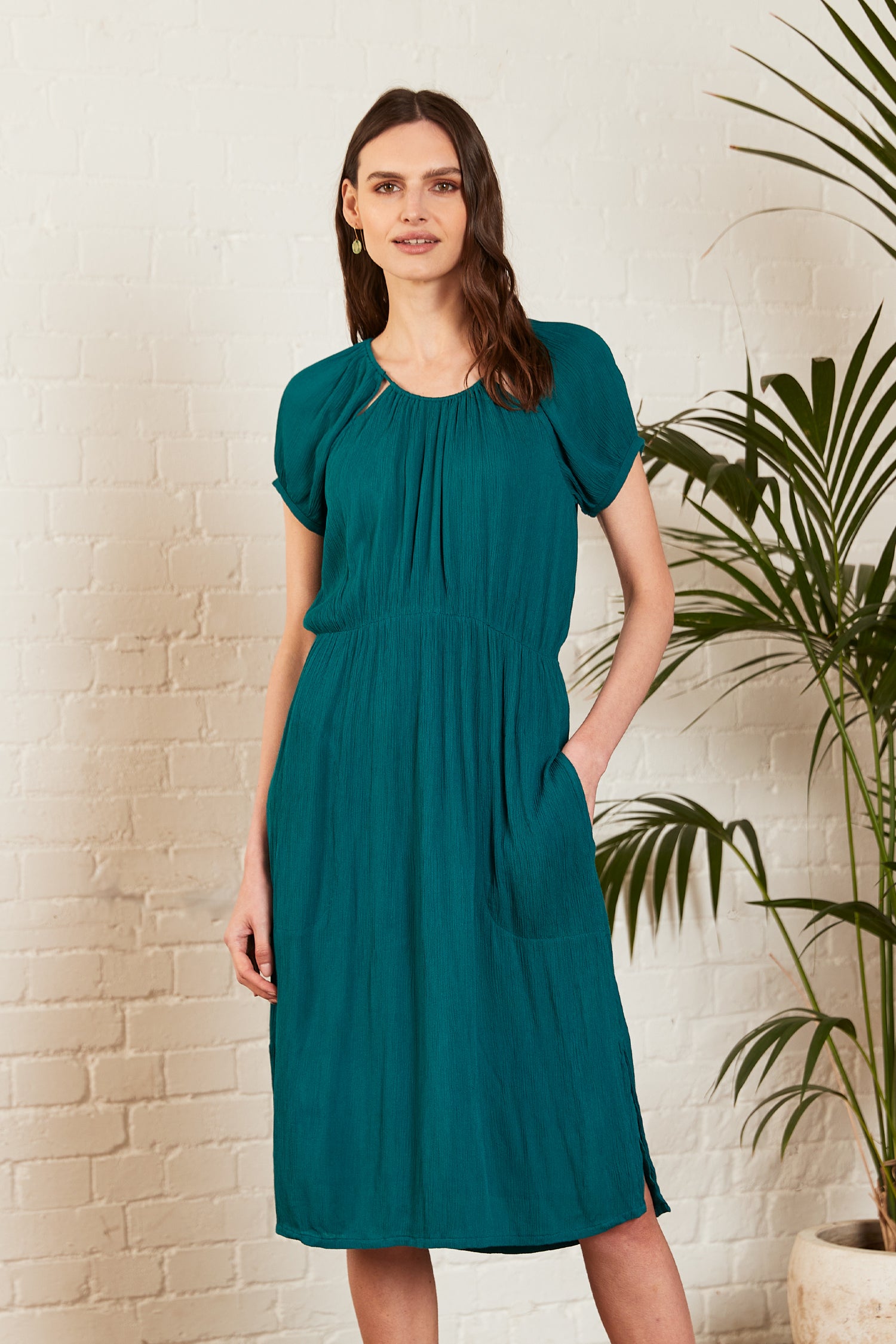 Crinkle Viscose Cut Out Detail Dress Crinkle Viscose Cut Out Detail Dress