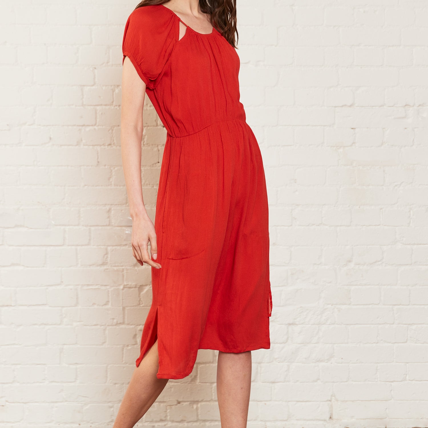 Crinkle Viscose Cut Out Detail Dress