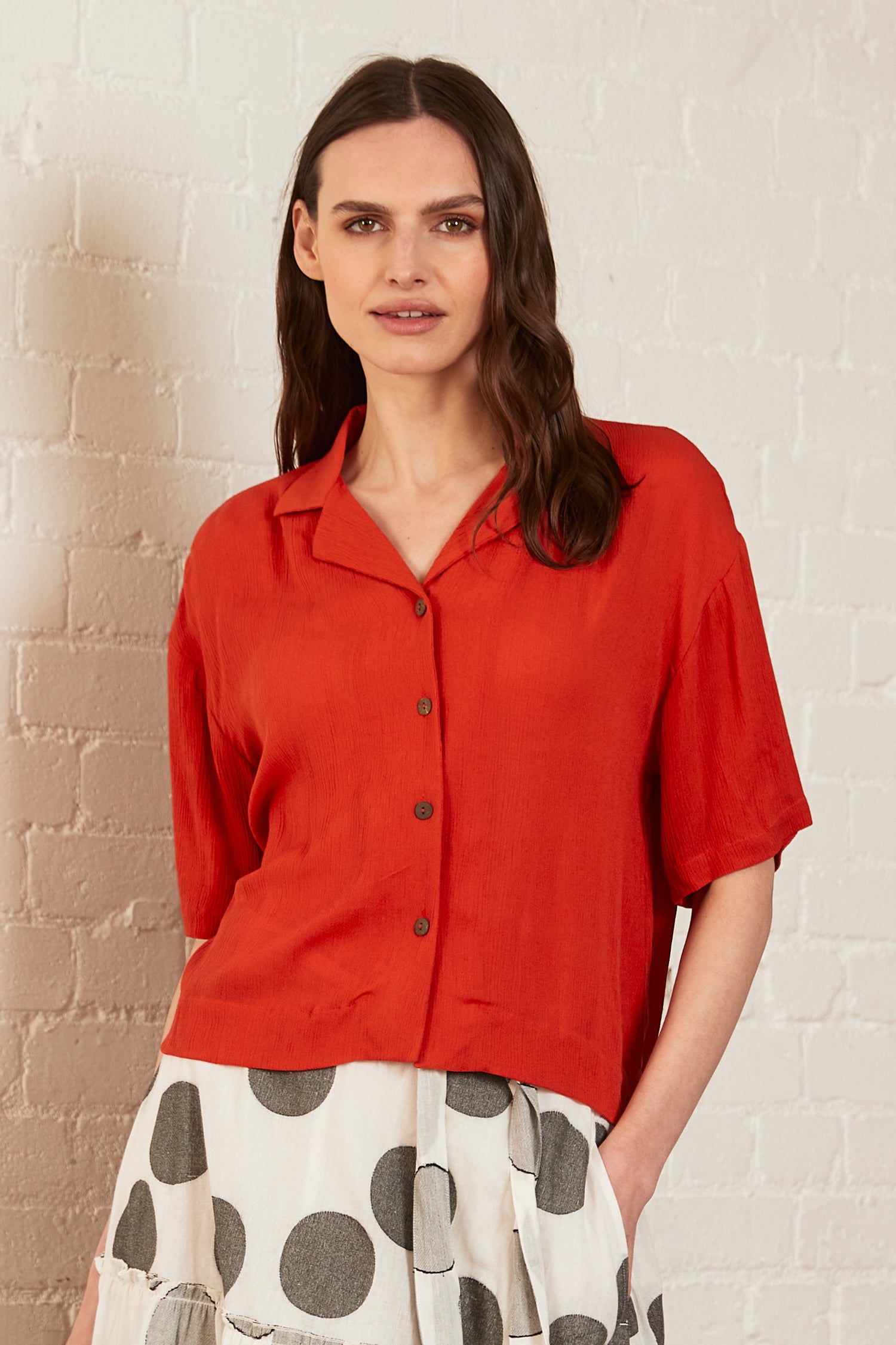 Crinkle Viscose Boxy Shirt