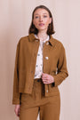 Ochre cotton drill jacket for women with patch pockets