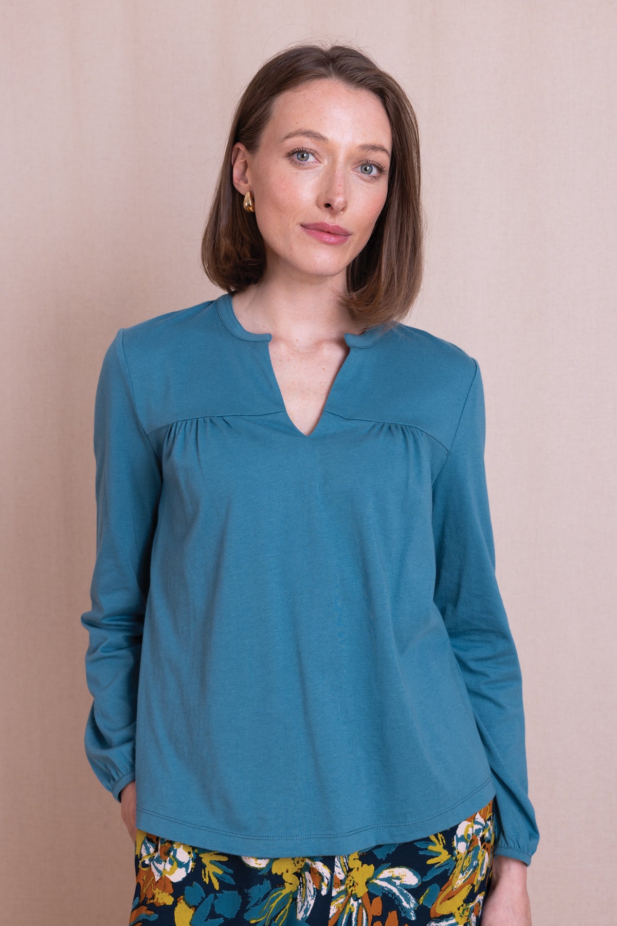 AW26 Organic Cotton Notch Neck Top - Duckegg