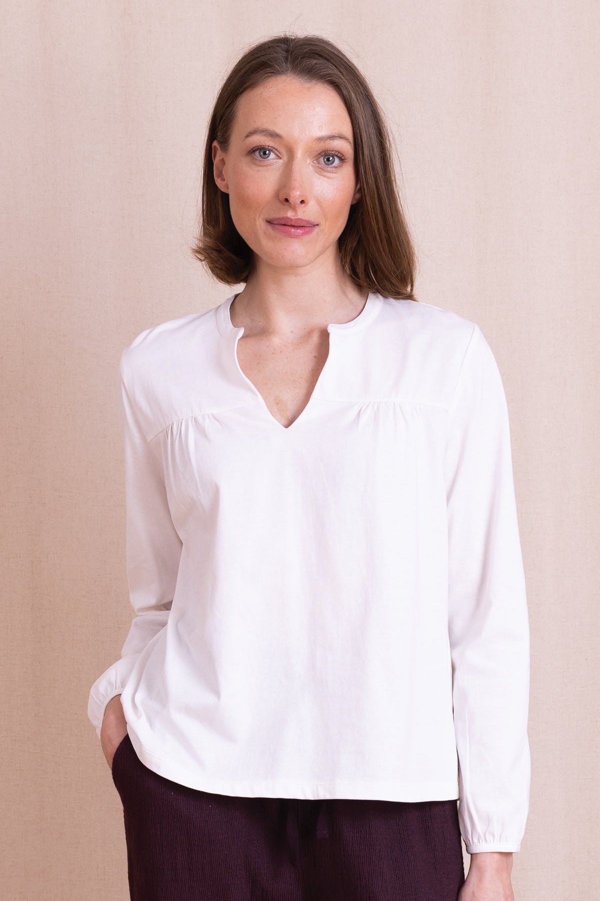 AW26 Organic Cotton Notch Neck Top - Ivory