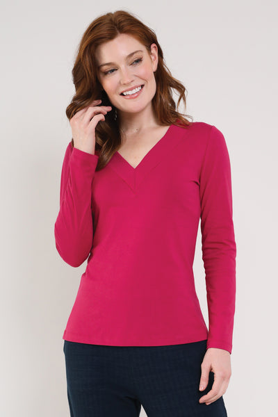 Crimson Colour GOTS Organic Cotton V Neck Tops - Front side
