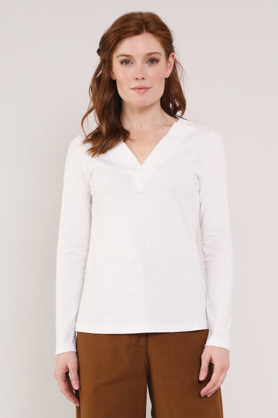 Ivory Colour GOTS Organic Cotton V Neck Tops - Front Side
