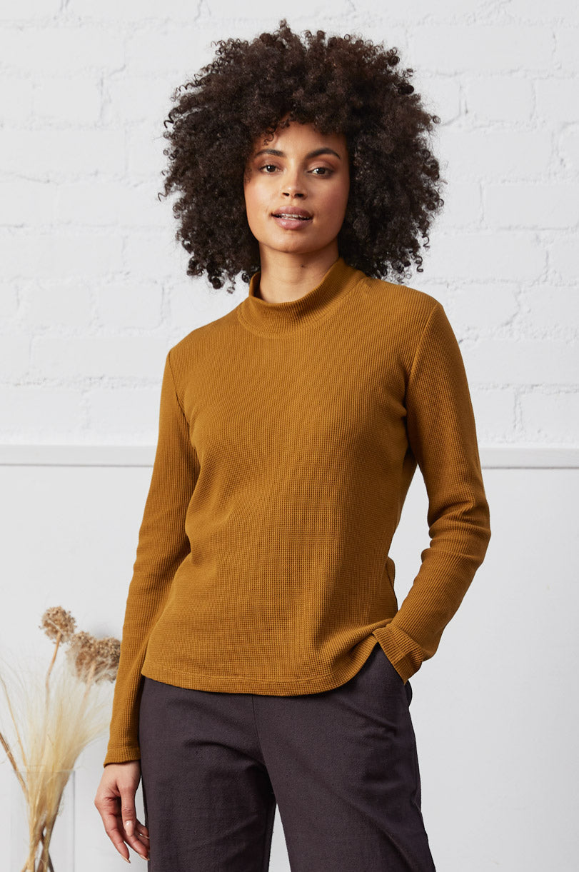 GOTS Organic Cotton Turtle Neck Waffle Top