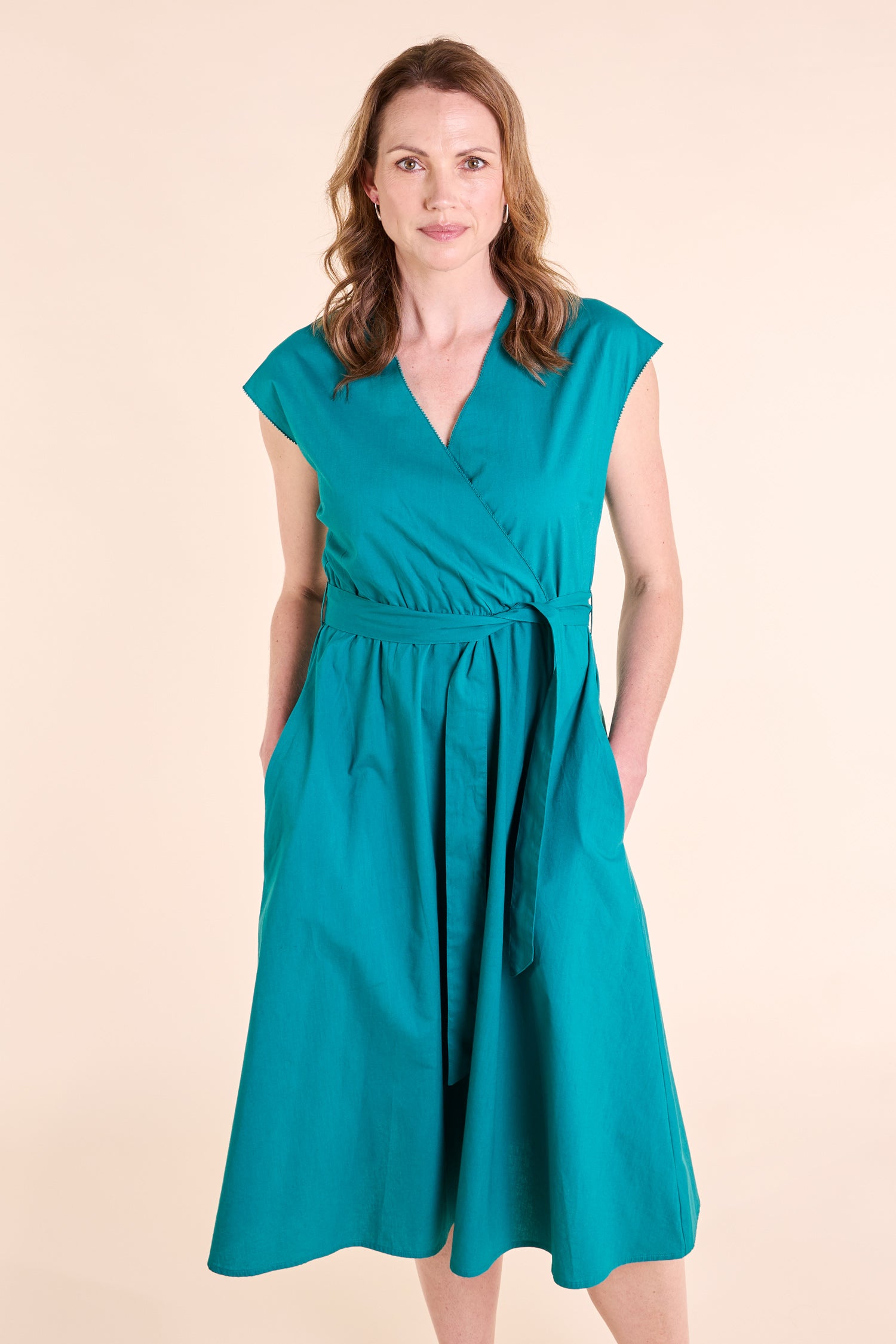 SS25 Fit and Flare Wrap Dress - Emerald