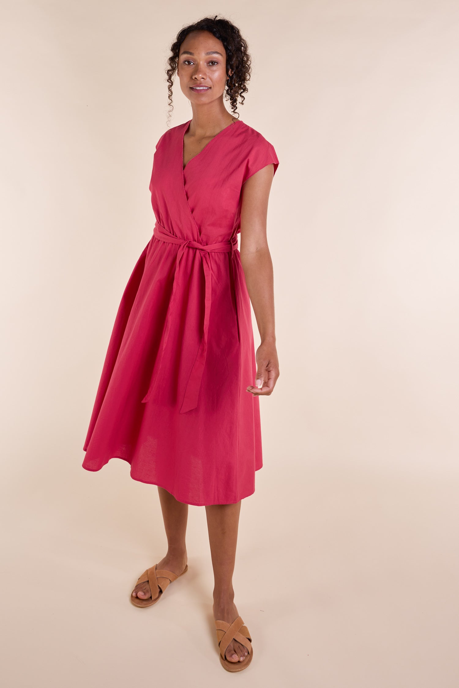 SS25 Fit and Flare Wrap Dress - Lipstick