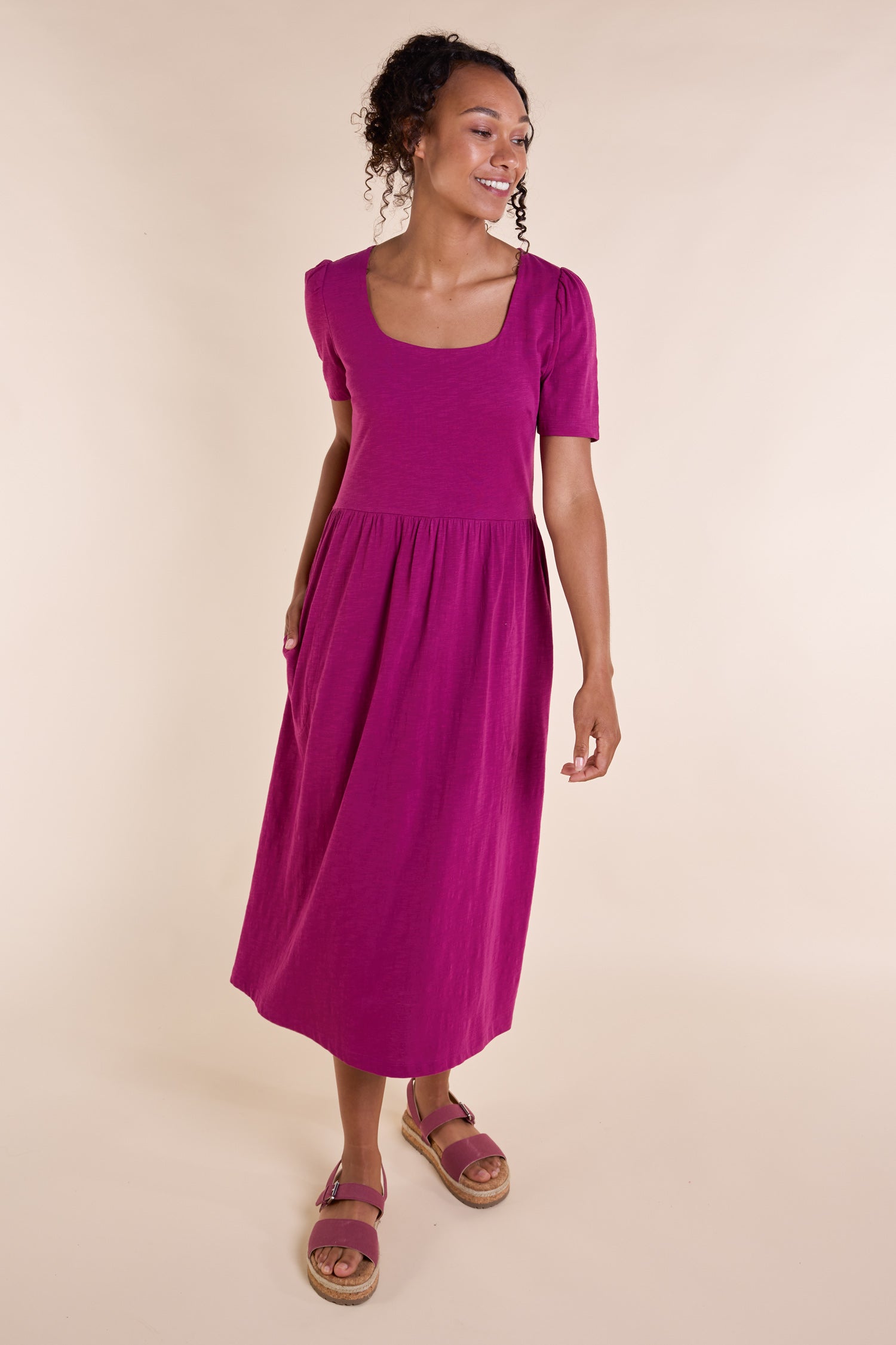 SS25 GOTS Organic Cotton Slub Midi Dress - Pansy