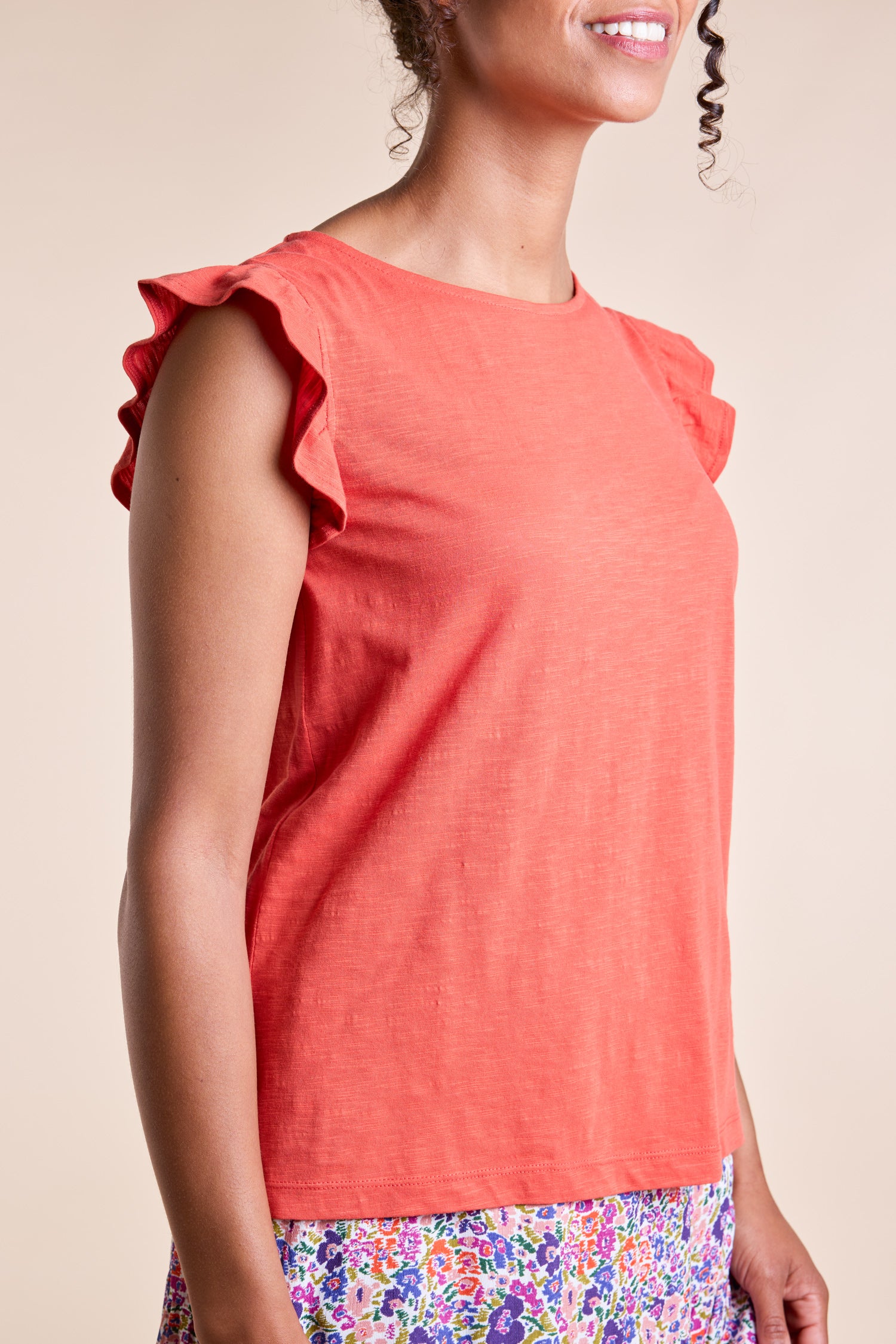 SS25 GOTS Organic Cotton Frill Top - Tangerine