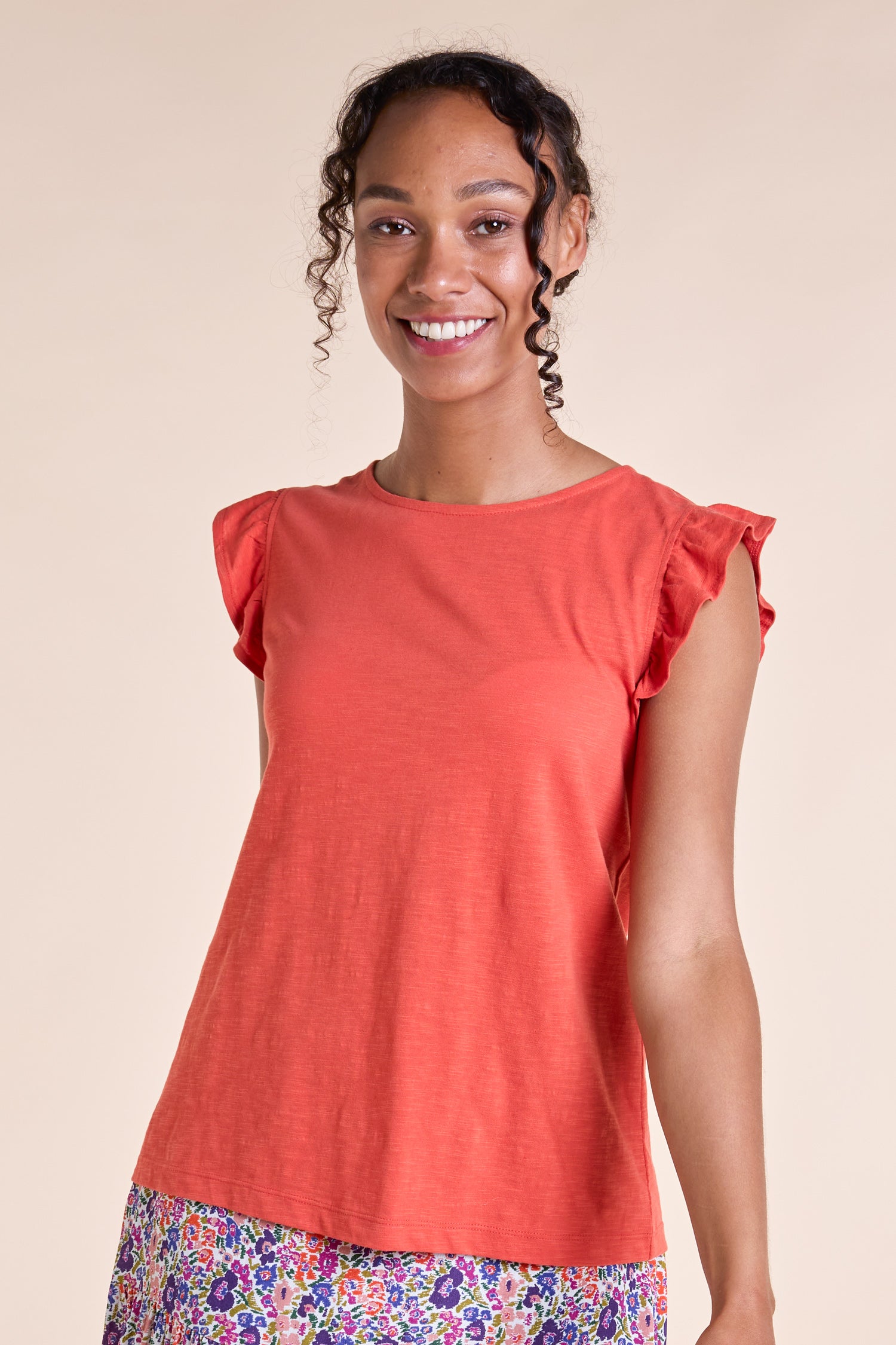 SS25 GOTS Organic Cotton Frill Top - Tangerine