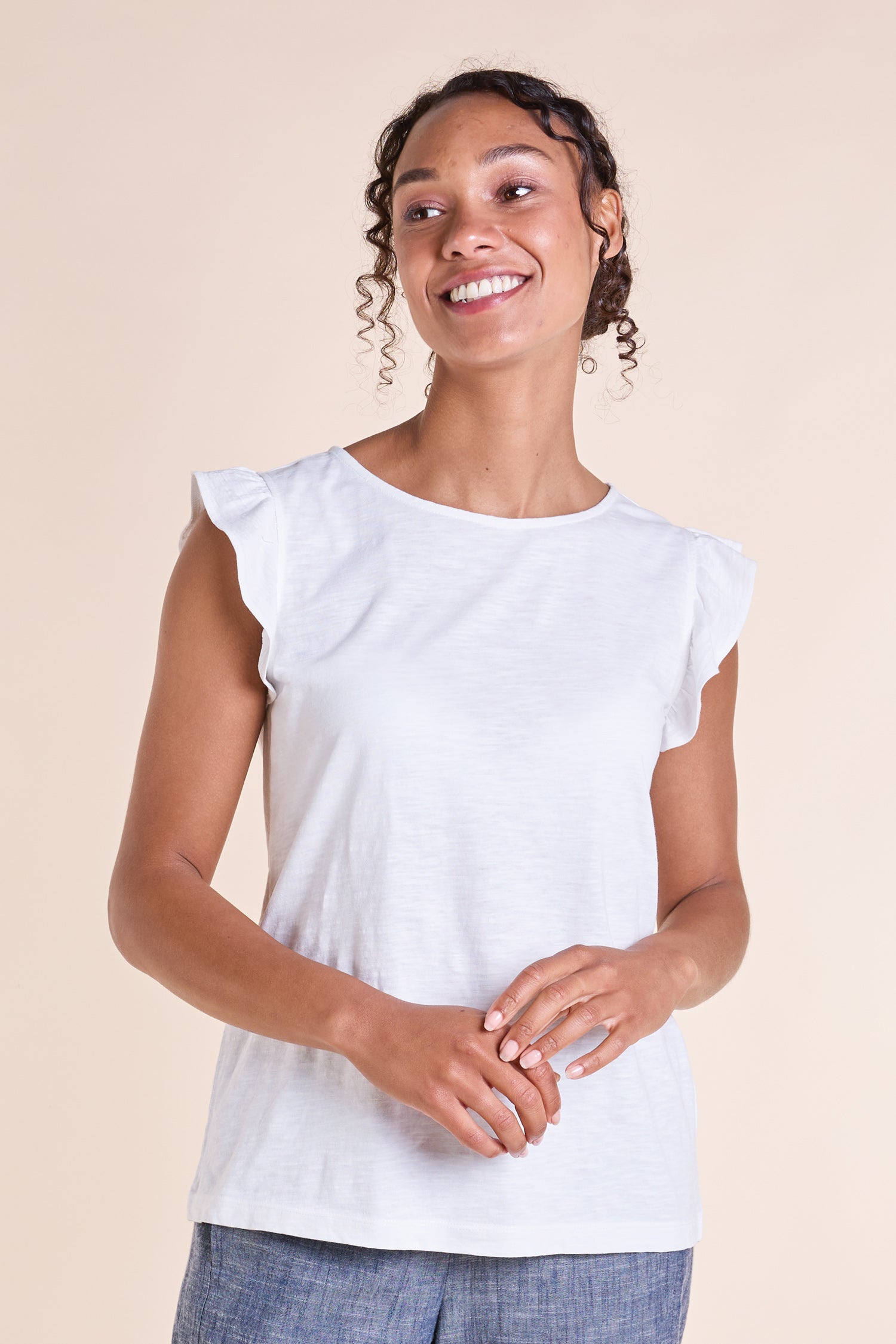 SS25 GOTS Organic Cotton Frill Top - White