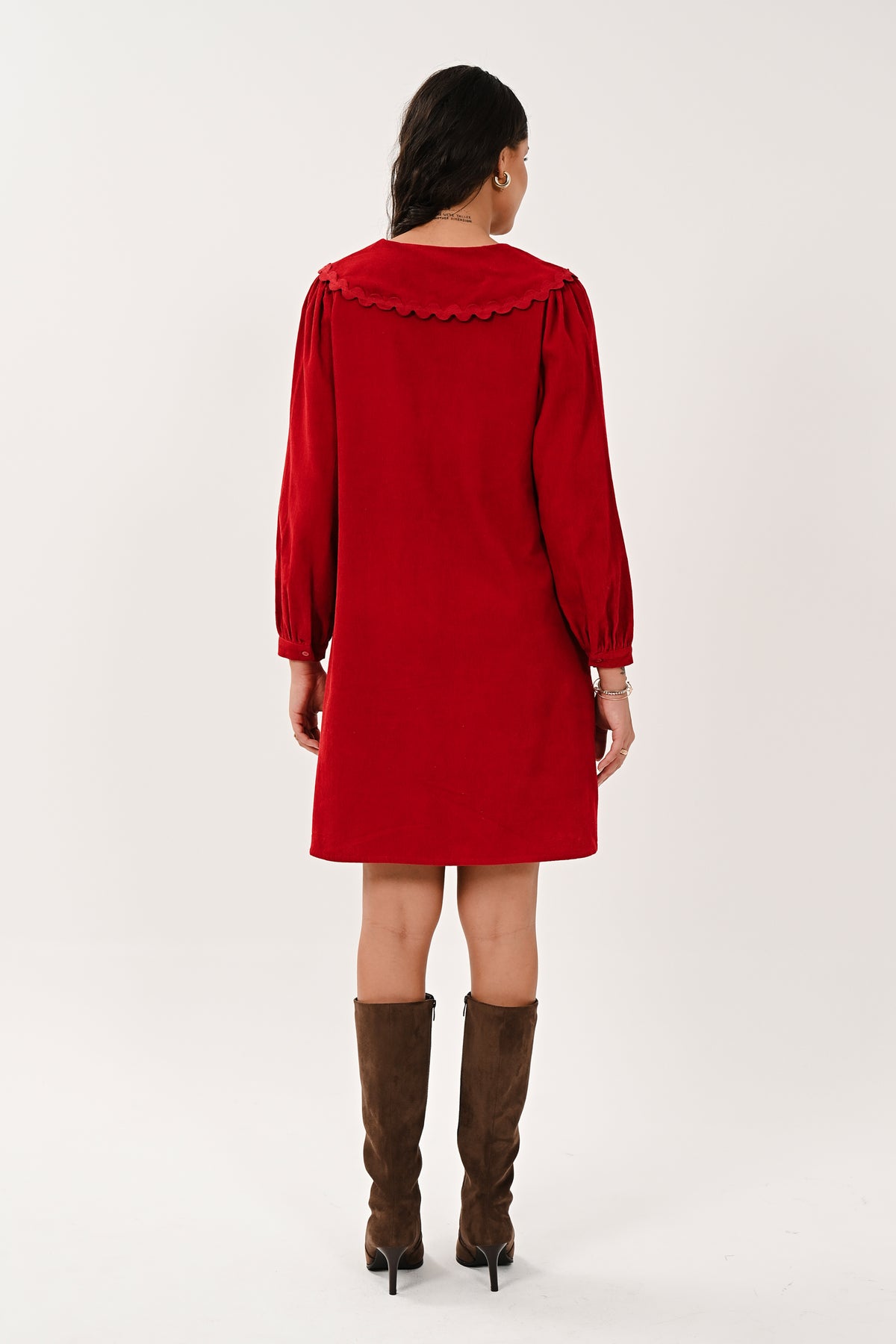 Back view of the Rio Red cotton needlecord shirt dress