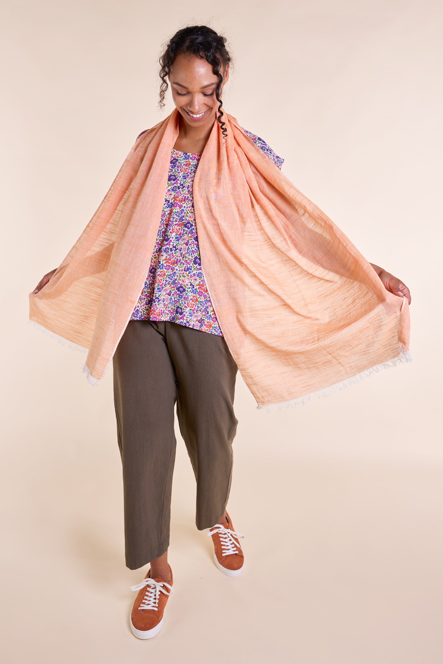 SS25 Yarn Dyed Cotton Scarf - Tangerine