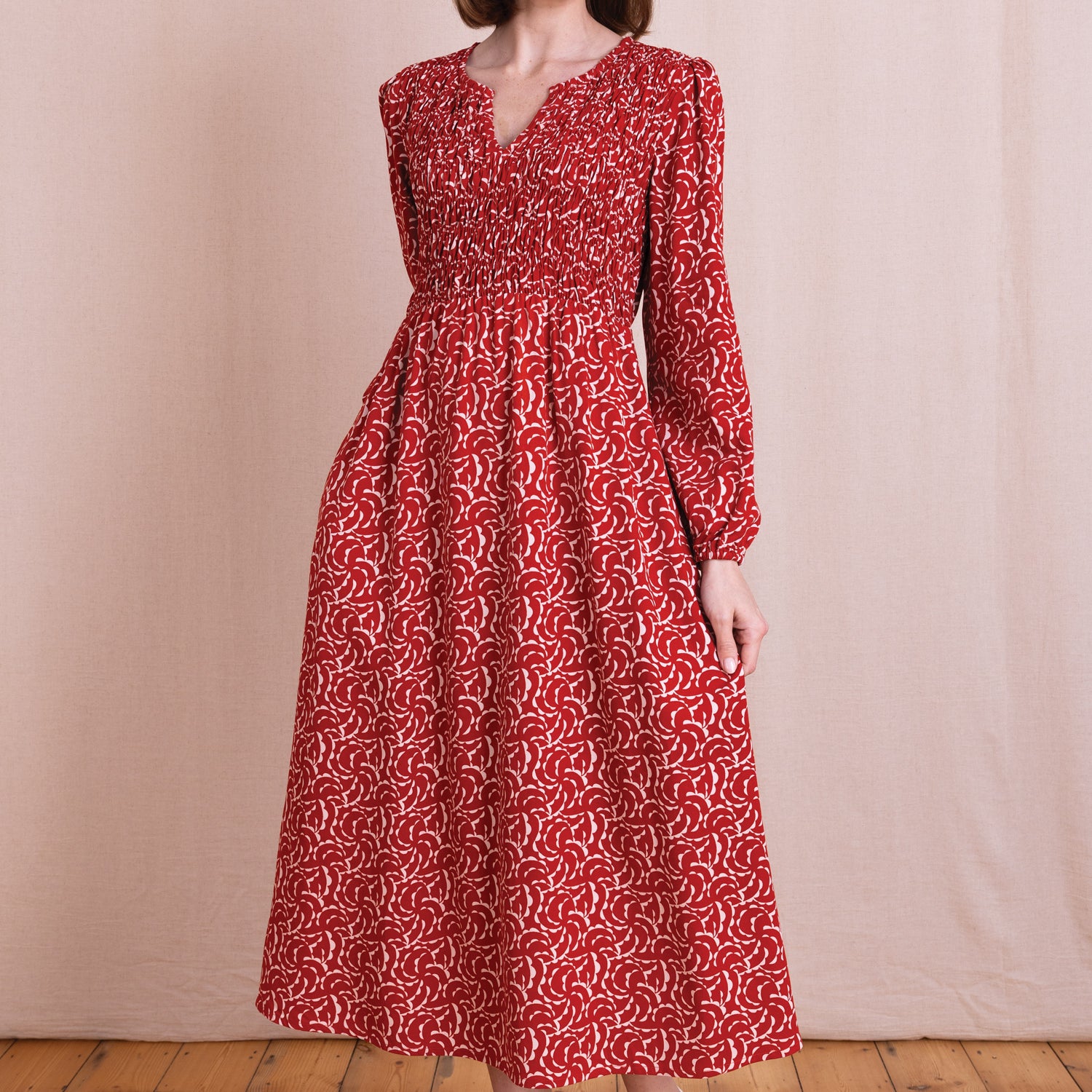 AW26 Printed Smocked Midi Dress - Sunset