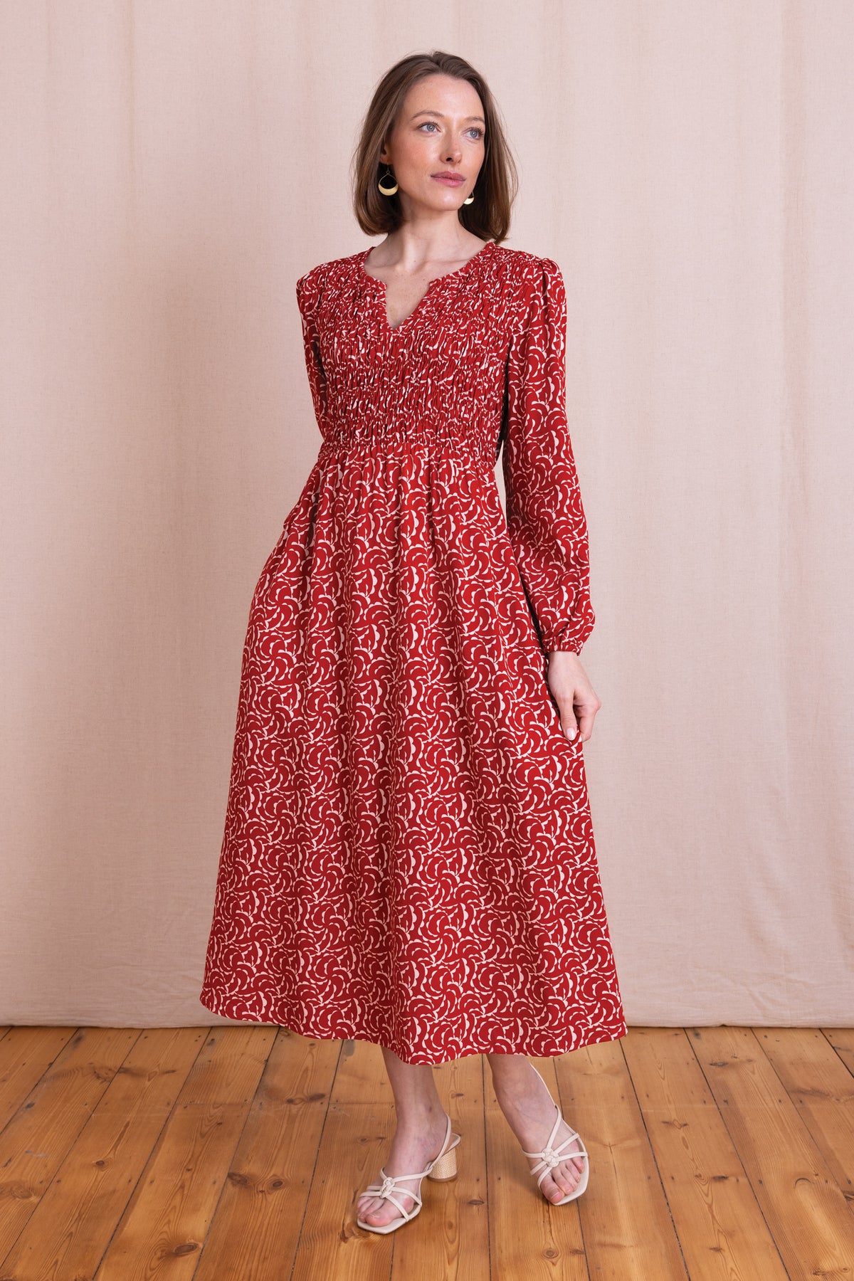 AW26 Printed Smocked Midi Dress - Sunset