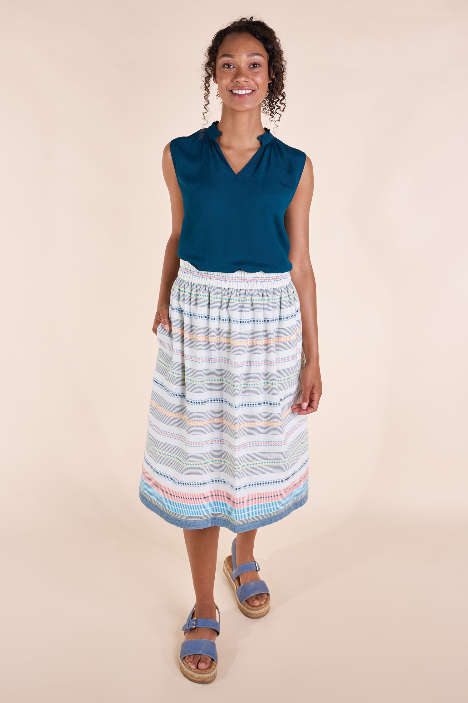 SS25 Handloom Stripe Skirt - Ivory