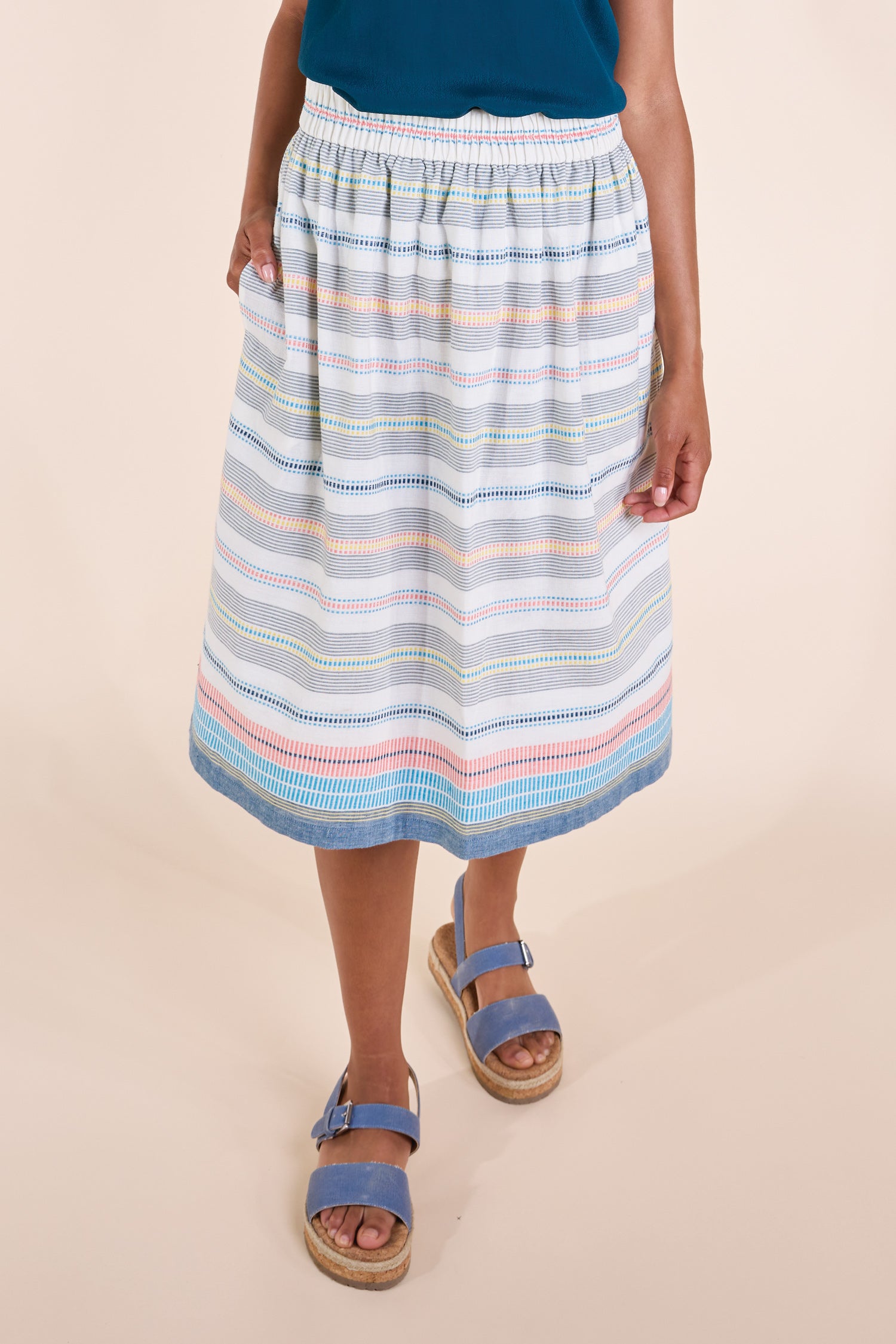 SS25 Handloom Stripe Skirt - Ivory