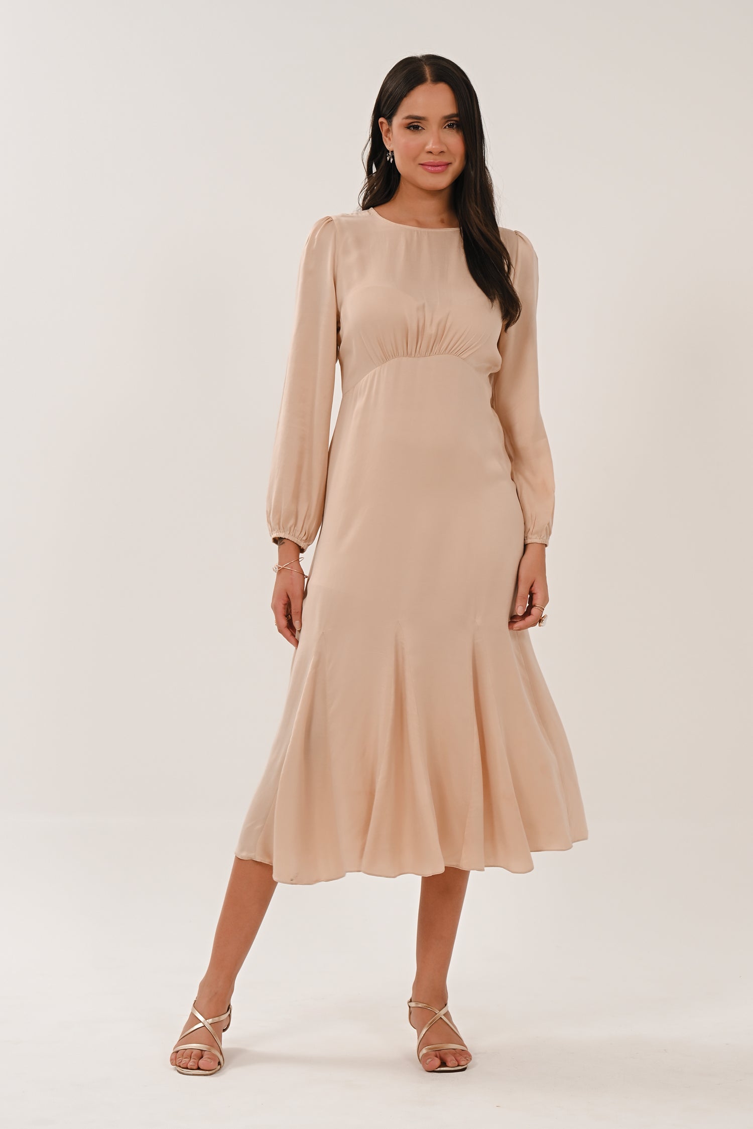 AW26 Godet Hem Tea Dress - Champagne Gold