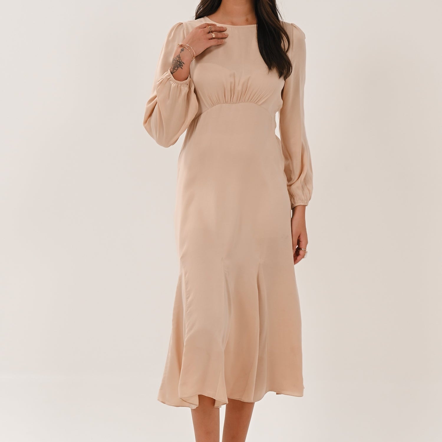 AW26 Godet Hem Tea Dress - Champagne Gold