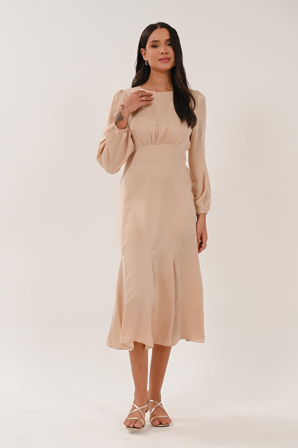 AW26 Godet Hem Tea Dress - Champagne Gold