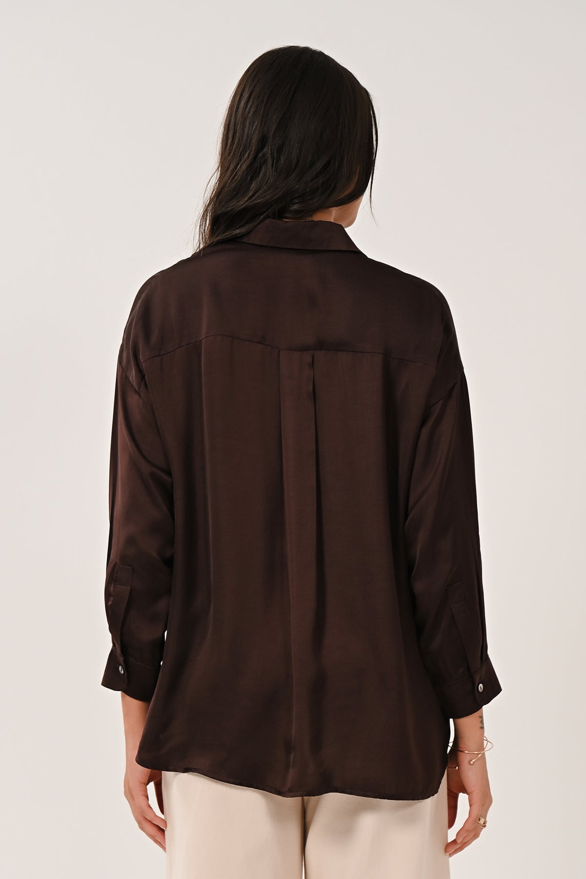 AW26 Oversized Satin Shirt - Chocolate
