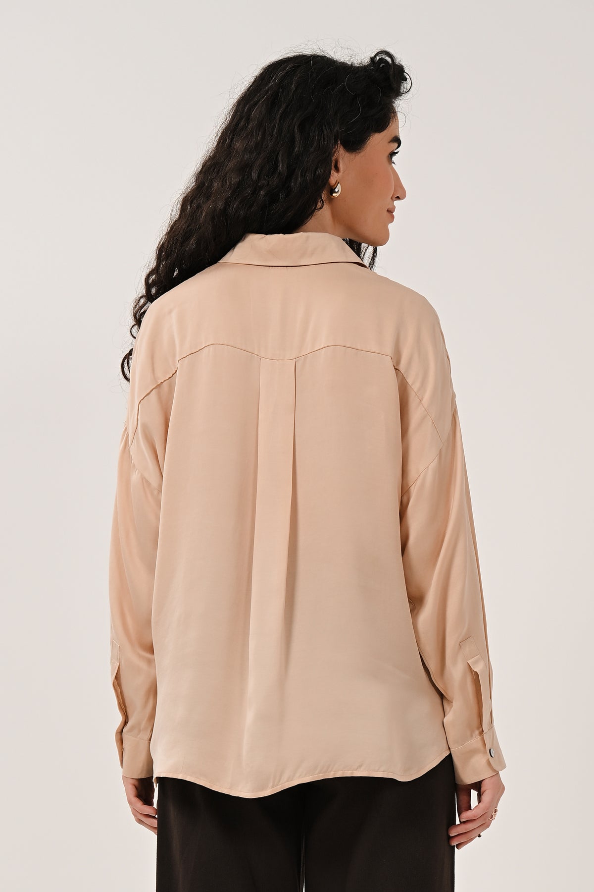 AW26 Oversized Satin Shirt - Champagne Gold