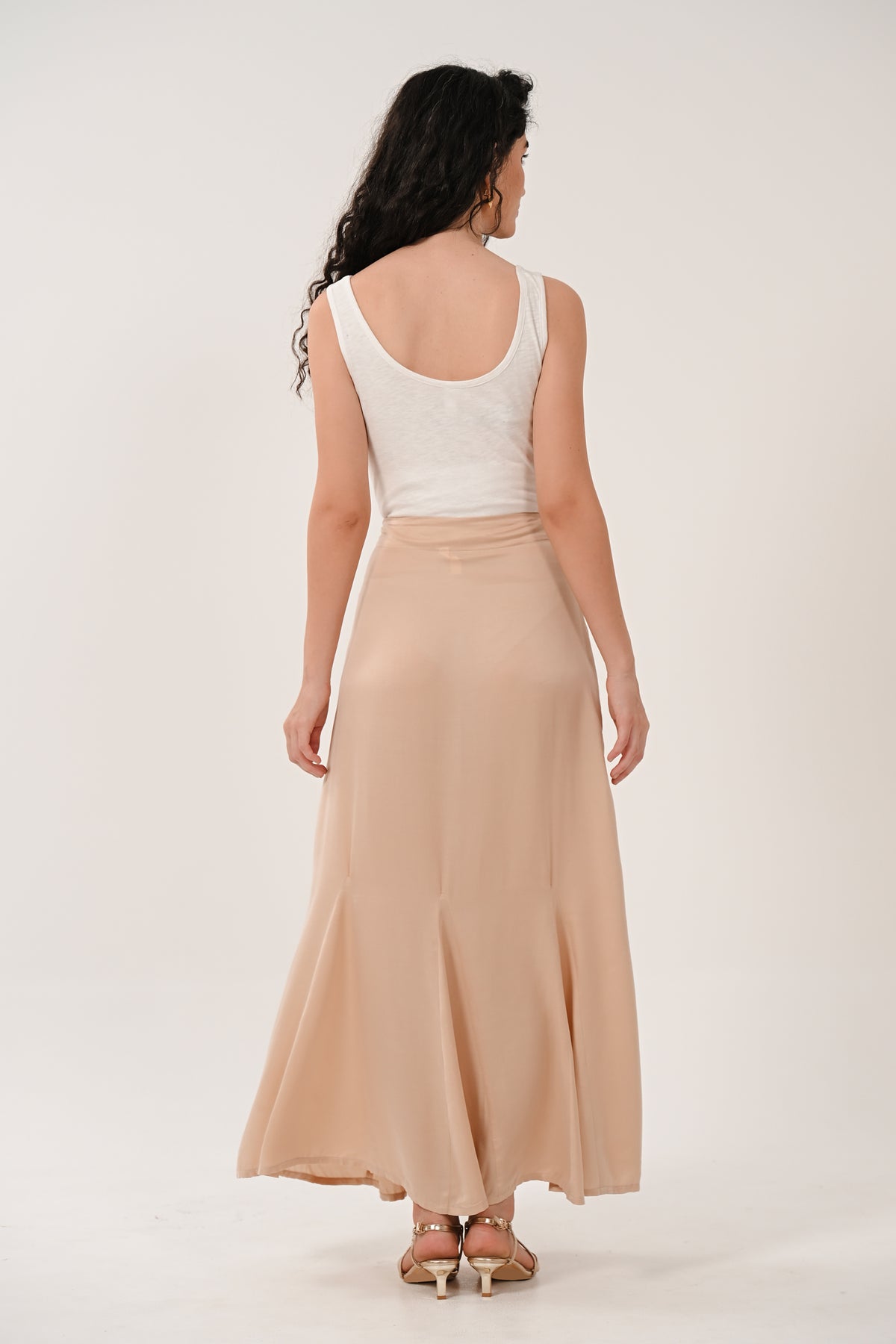AW26 Satin Godet Midi Skirt - Champagne Gold
