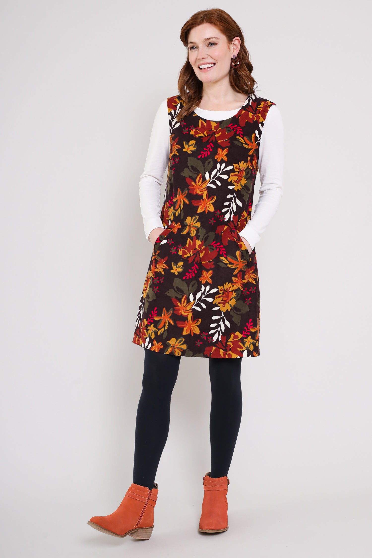white christmas dresses Cotton Cord Pinafore Dress