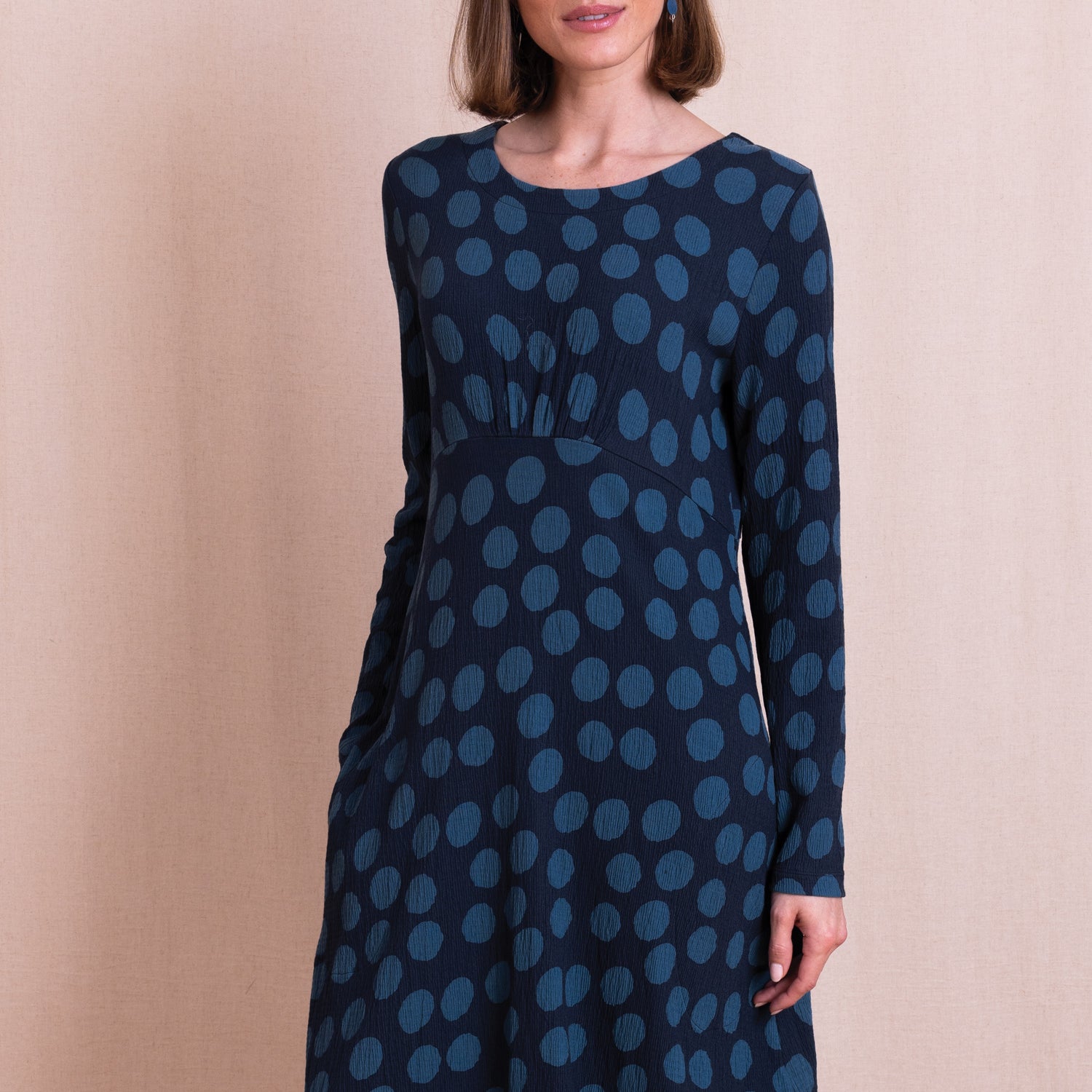 AW26 Spot Print Textured Jersey Dress - Navy