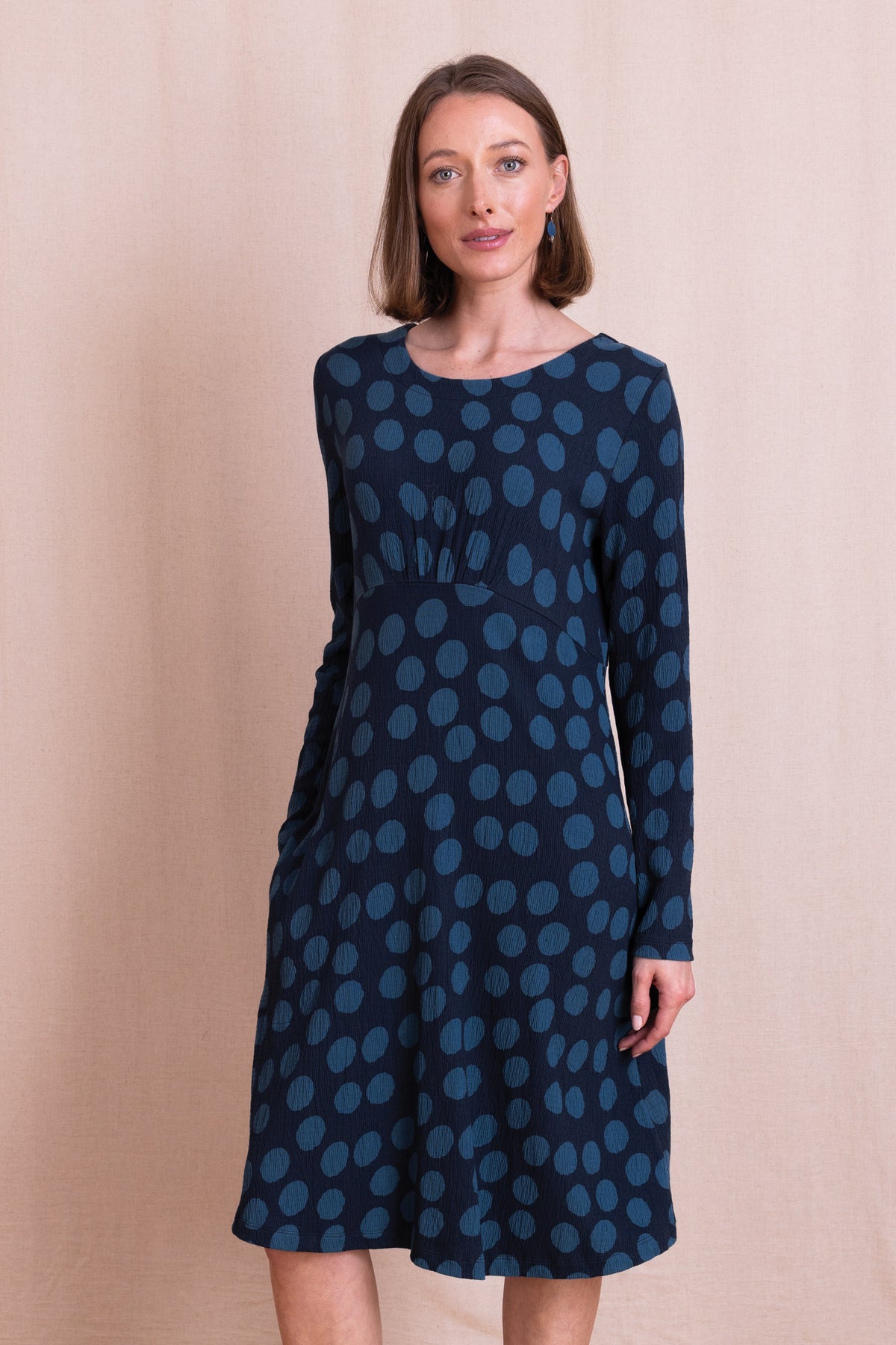 AW26 Spot Print Textured Jersey Dress - Navy