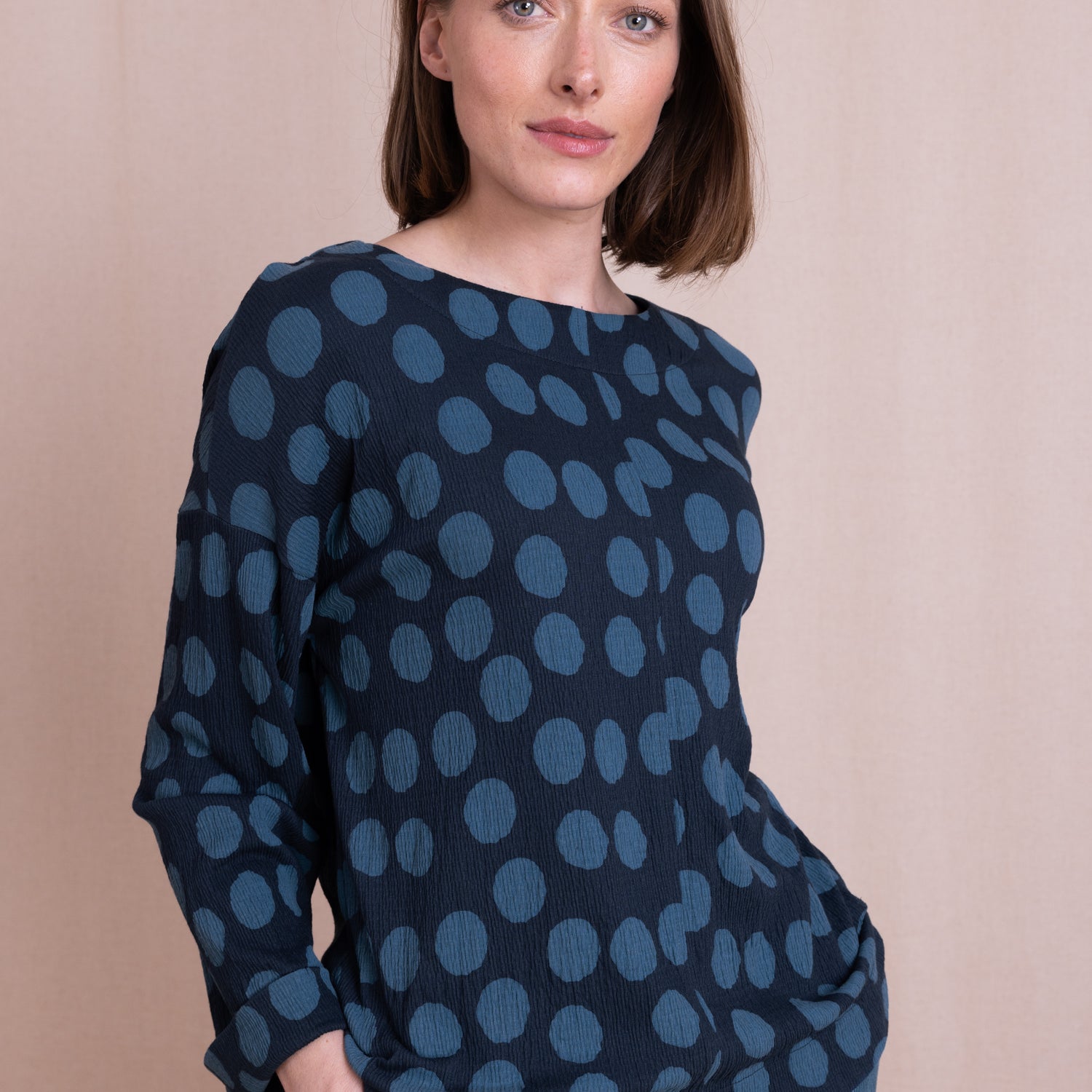 AW26 Spot Print Textured Jersey Top - Navy