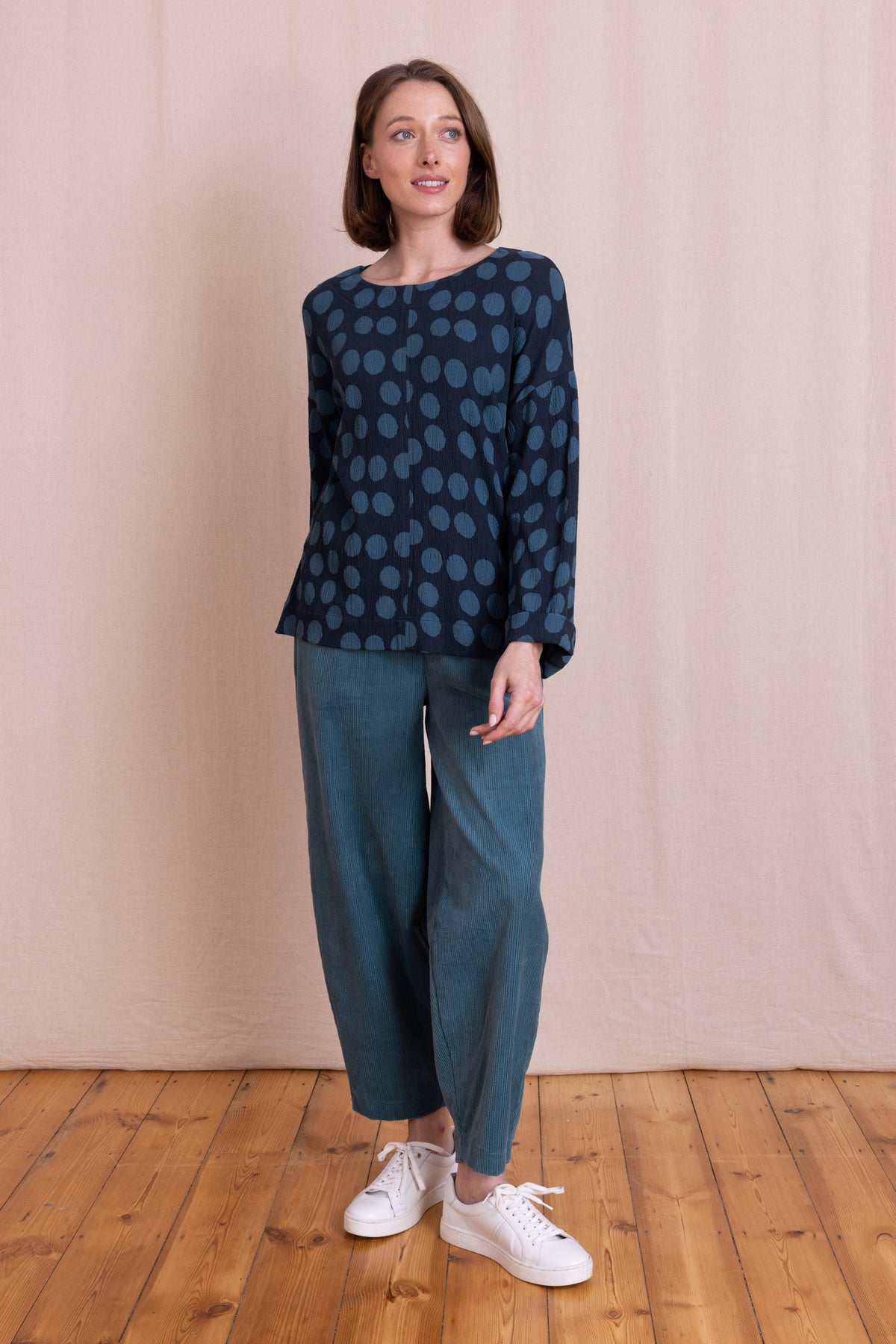 AW26 Spot Print Textured Jersey Top - Navy