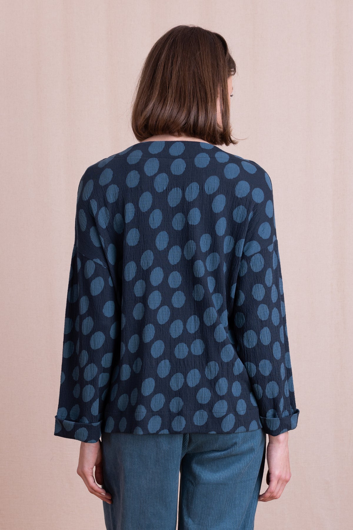 AW26 Spot Print Textured Jersey Top - Navy