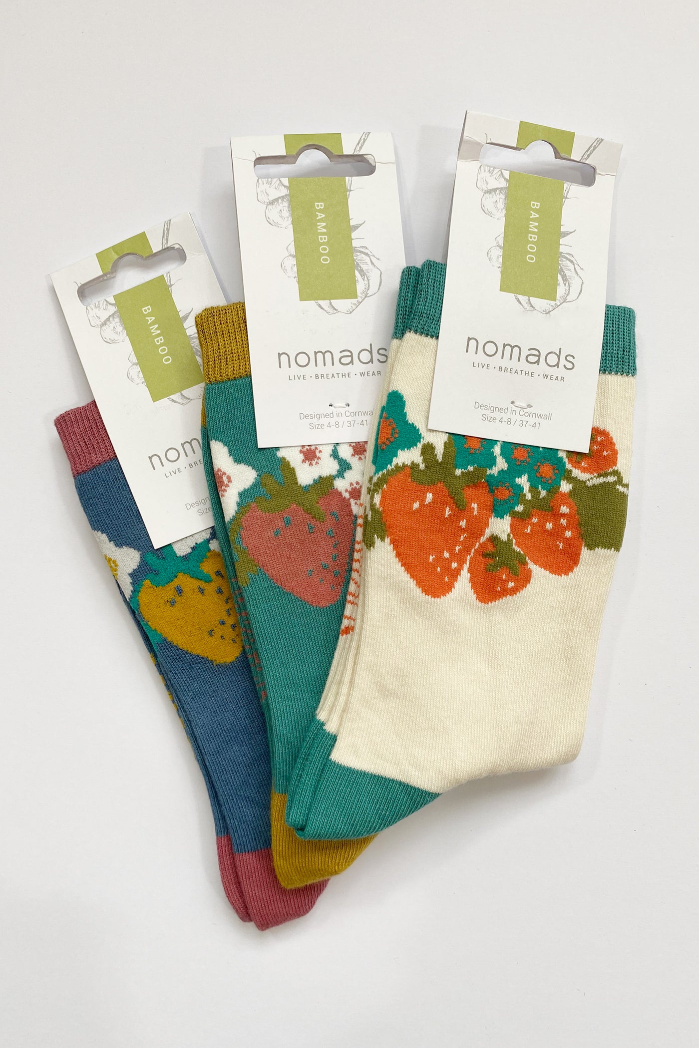 Set of 3 Bamboo Strawberry Garland Socks