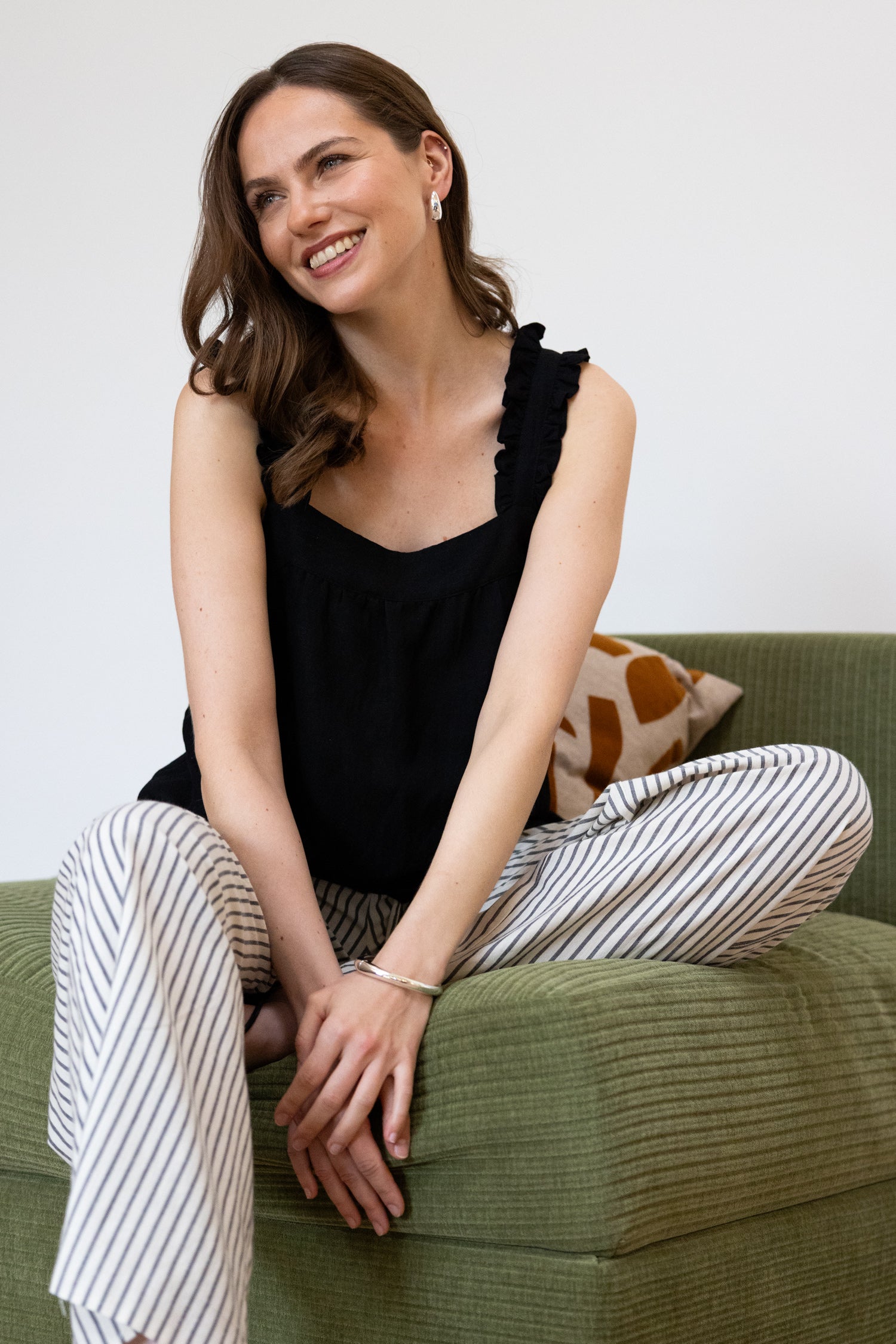 Saige Linen Frill Cami - Black
