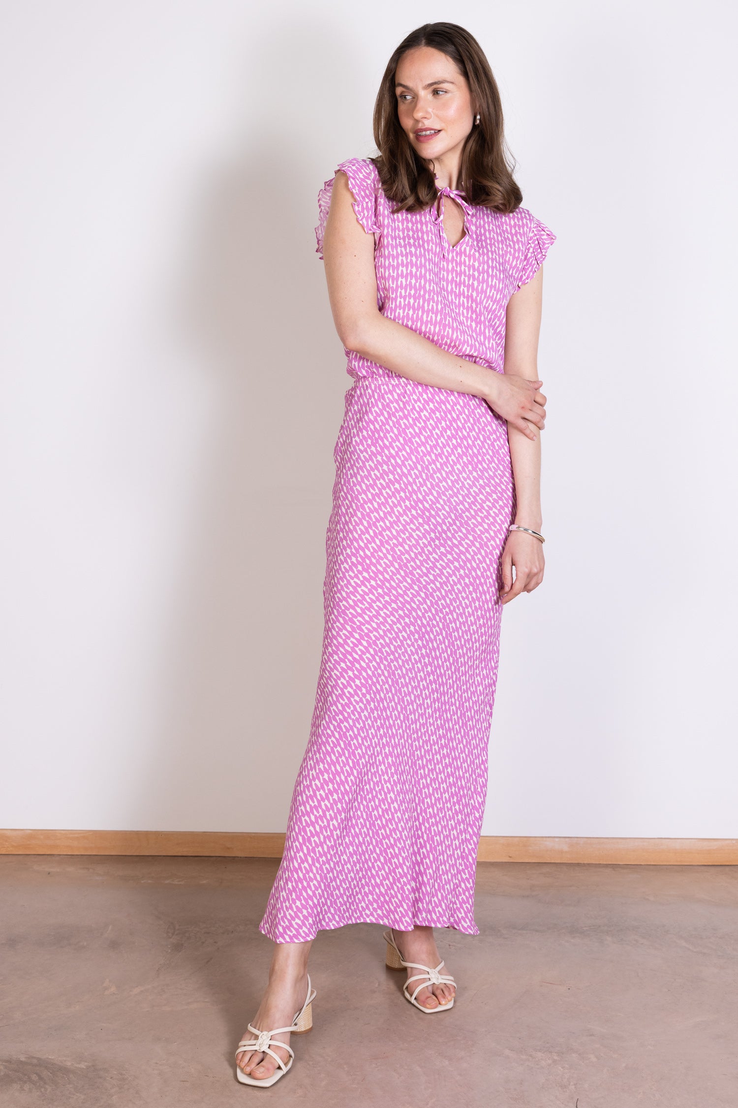 Saige Sustainable Viscose Midaxi Skirt - Orchid & Ivory
