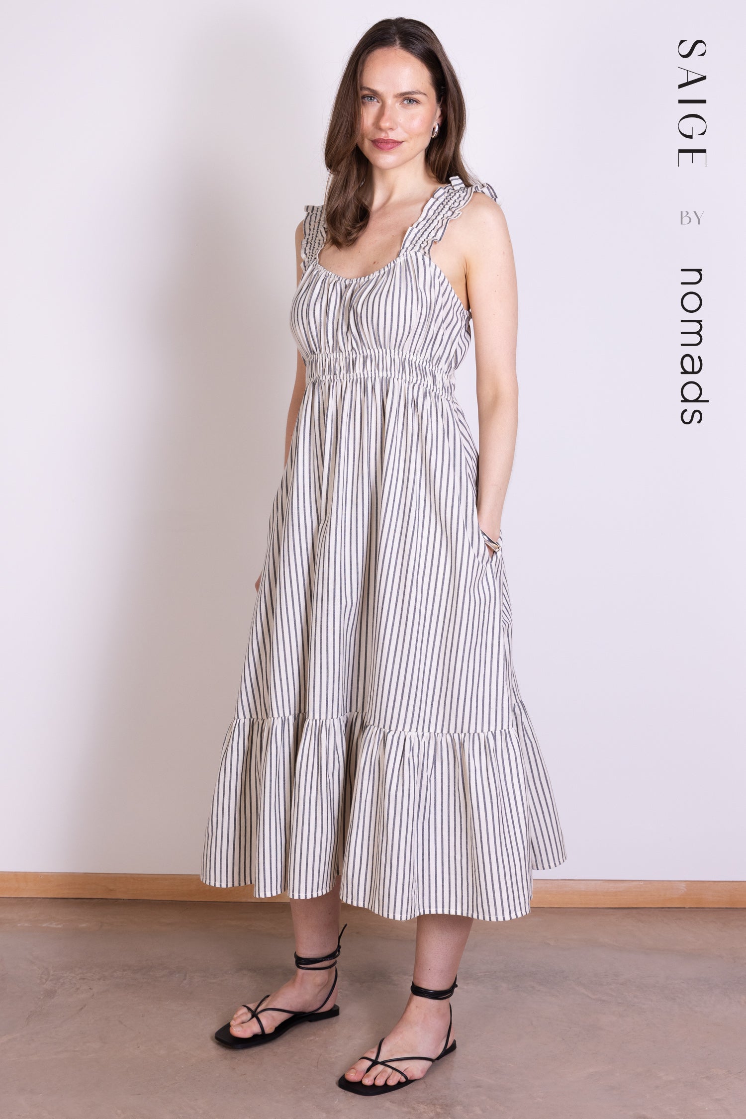 Saige Striped Cotton Sundress - Ivory & Black