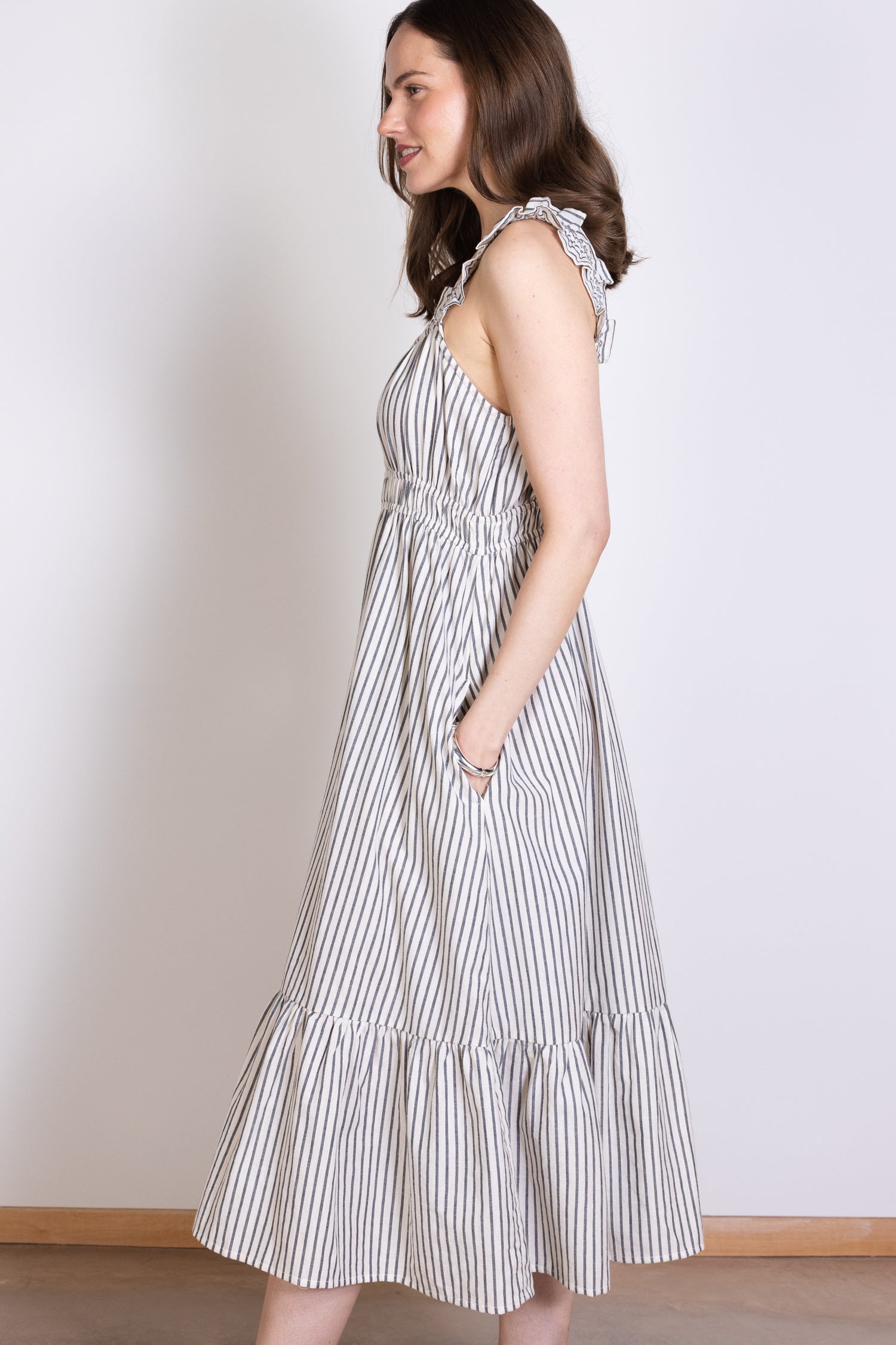 Saige Striped Cotton Sundress - Ivory & Black