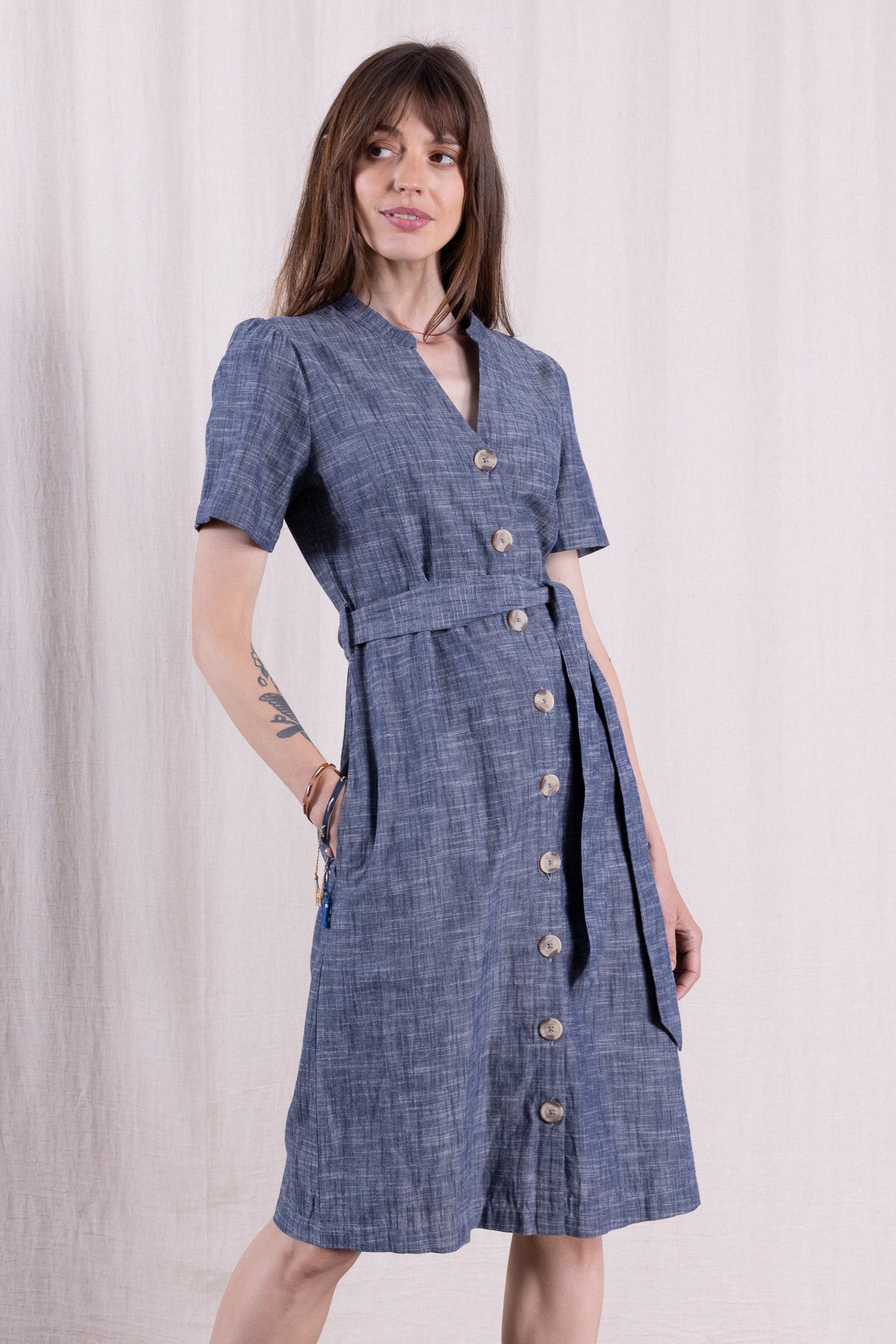 SS26 Button Through Dress - Chambray